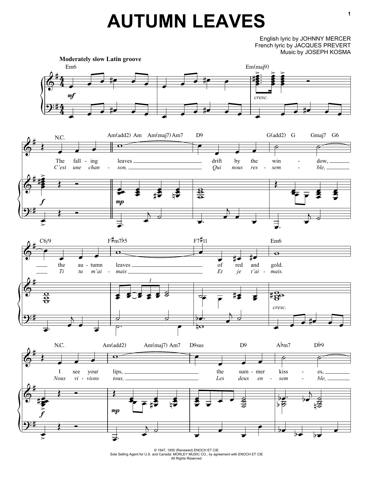 Autumn Leaves Jazz Version arr Brent Edstrom By Joseph Kosma Sheet Music For Piano Vocal At Sheet Music Direct