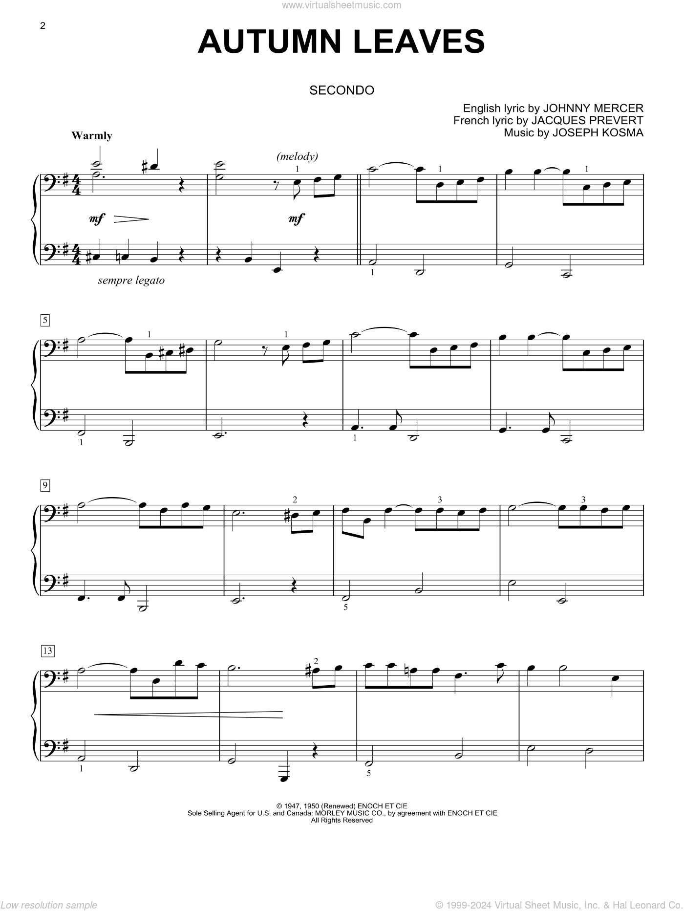 Autumn Leaves Sheet Music For Piano Four Hands PDF Autumn Leaves Sheet Music For Piano Four Hands PDF