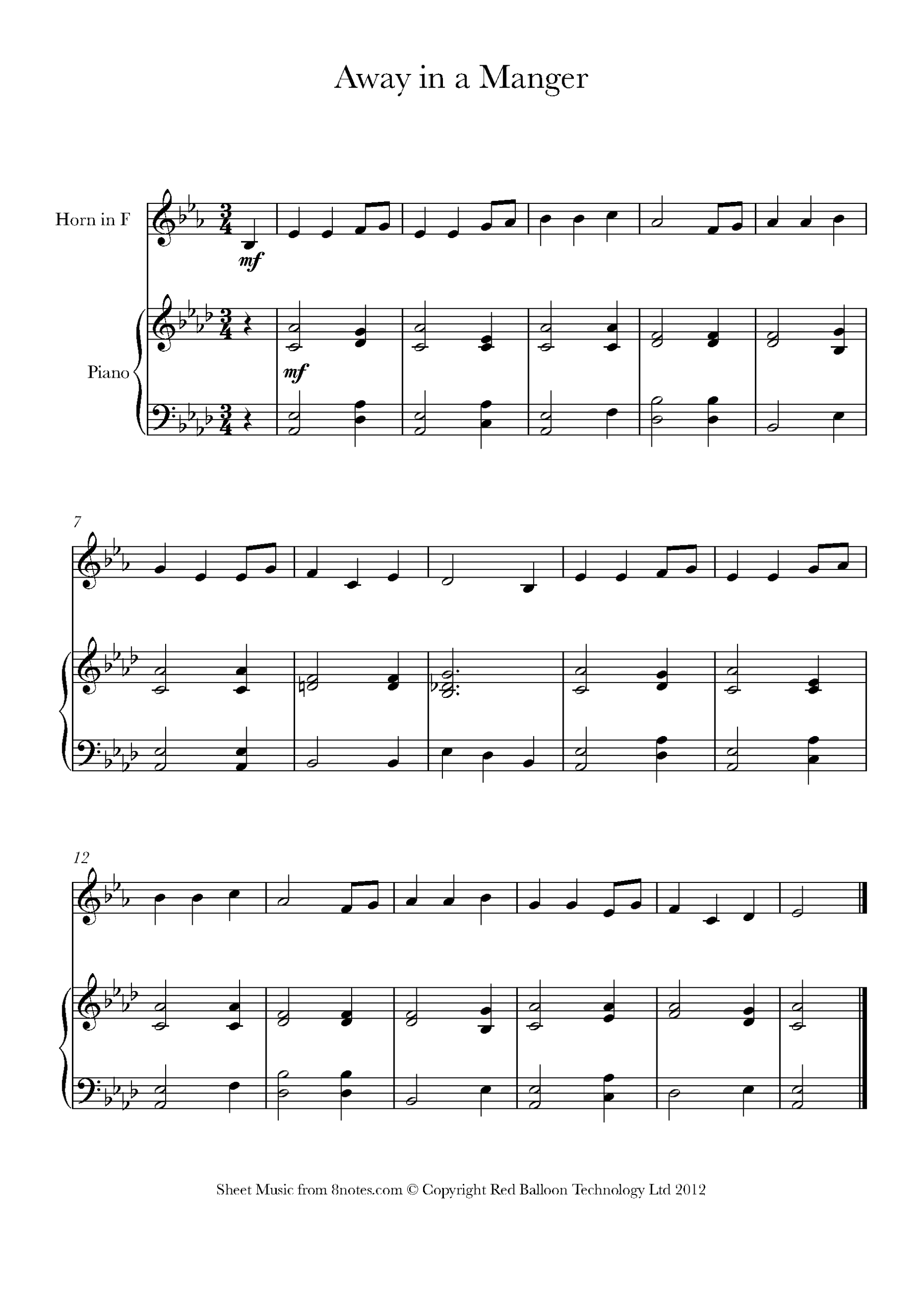 Away In A Manger For French Horn Free Sheet Music For French Horn 8notes Away In A Manger For French Horn Free Sheet Music For French Horn 8notes