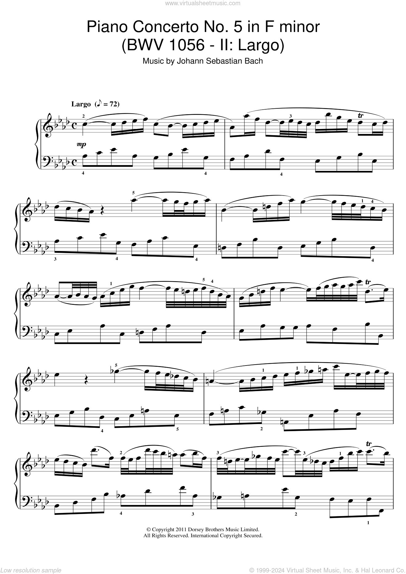 bach piano sheet music