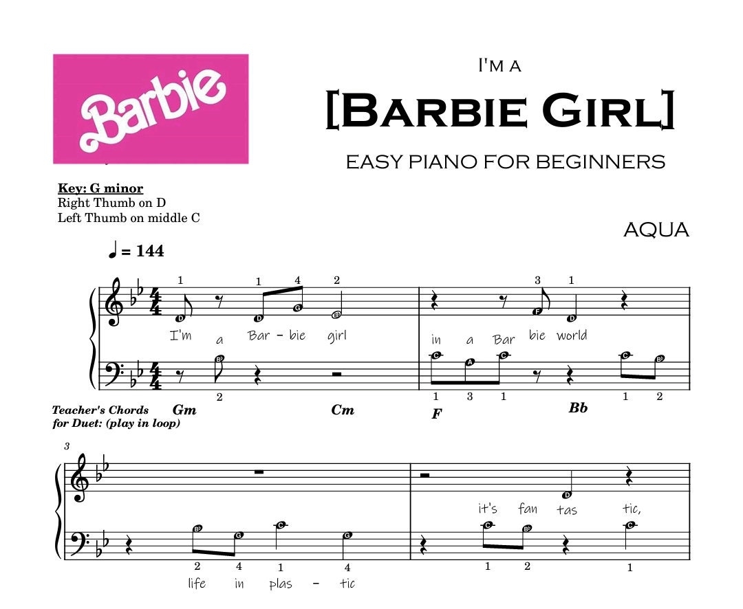 Barbie Girl Easy Piano Sheet For Beginners Kids Self Learning Series With Note Names Etsy Barbie Girl Easy Piano Sheet For Beginners Kids Self Learning Series With Note Names Etsy