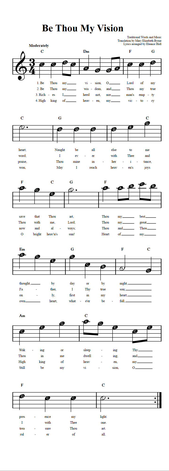 Be Thou My Vision Beginner Sheet Music With Chords And Lyrics Be Thou My Vision Beginner Sheet Music With Chords And Lyrics