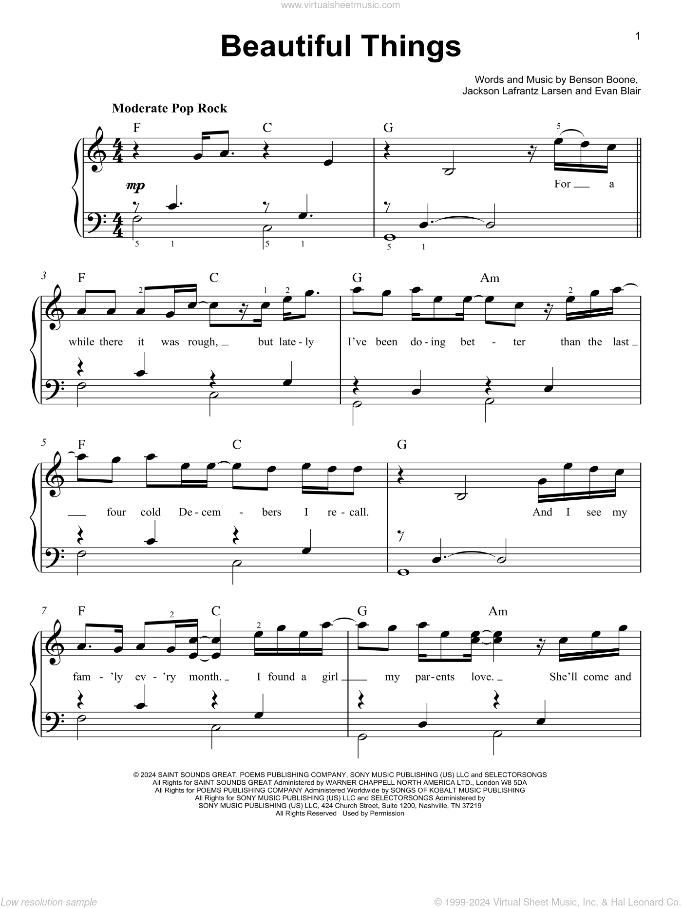 Beautiful Things easy Sheet Music For Piano Solo PDF 