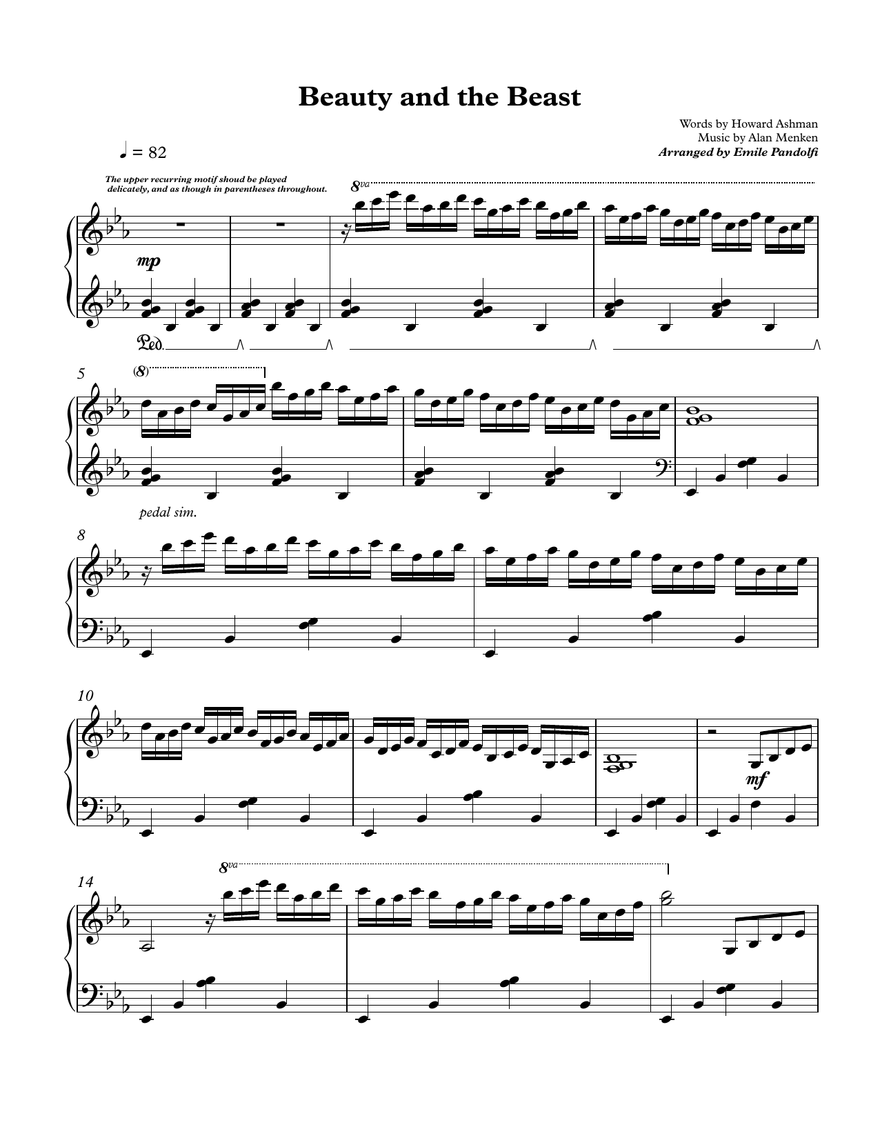 beauty and the beast piano sheet music