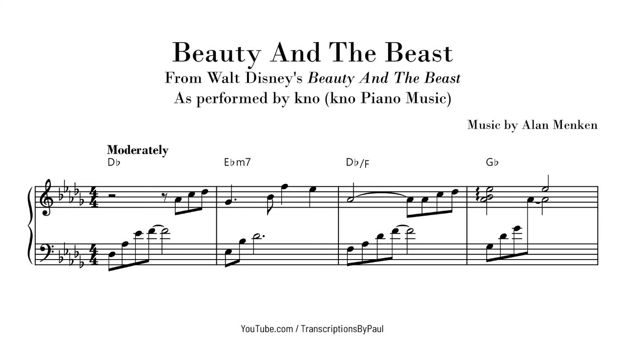 Beauty And The Beast Kno Piano Music Sheet Music Transcription YouTube