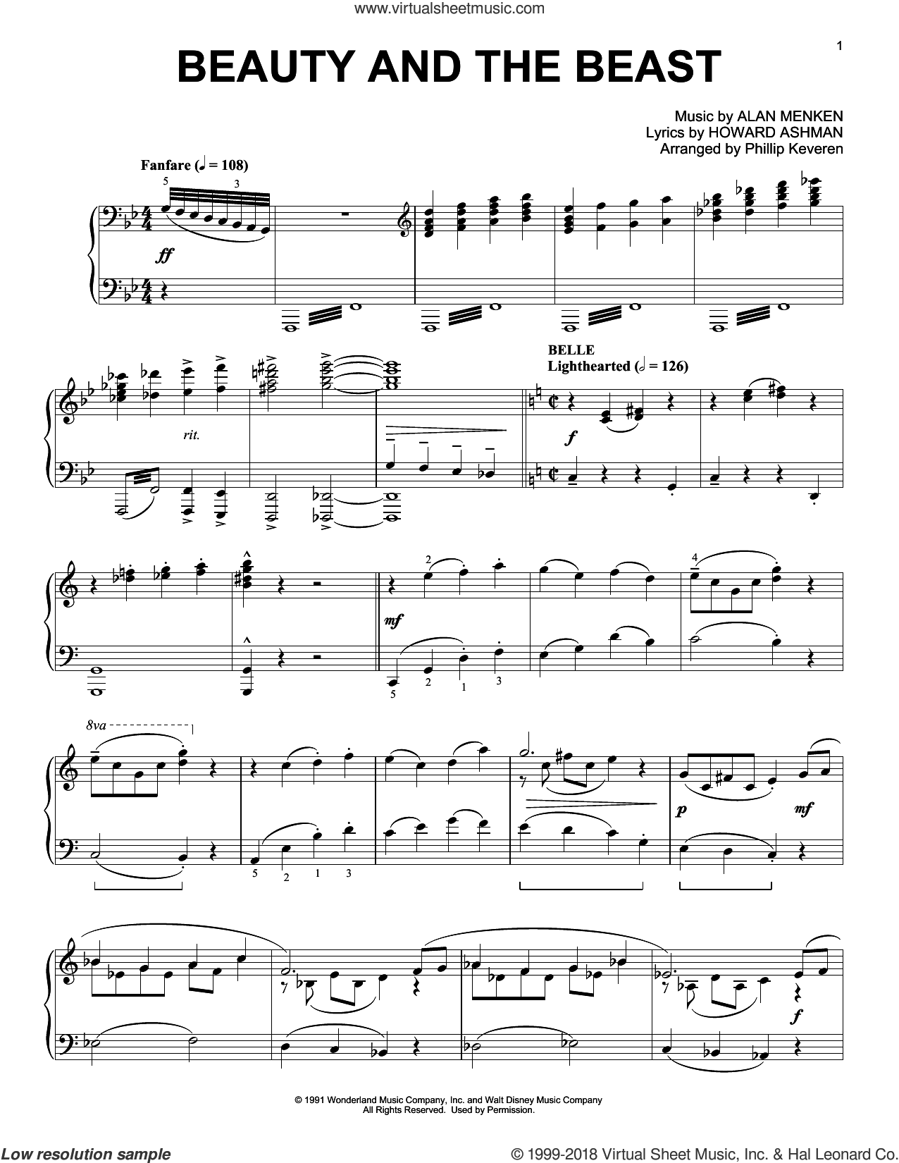 Beauty And The Beast Medley arr Phillip Keveren Sheet Music For Piano Solo V2 Beauty And The Beast Medley arr Phillip Keveren Sheet Music For Piano Solo V2