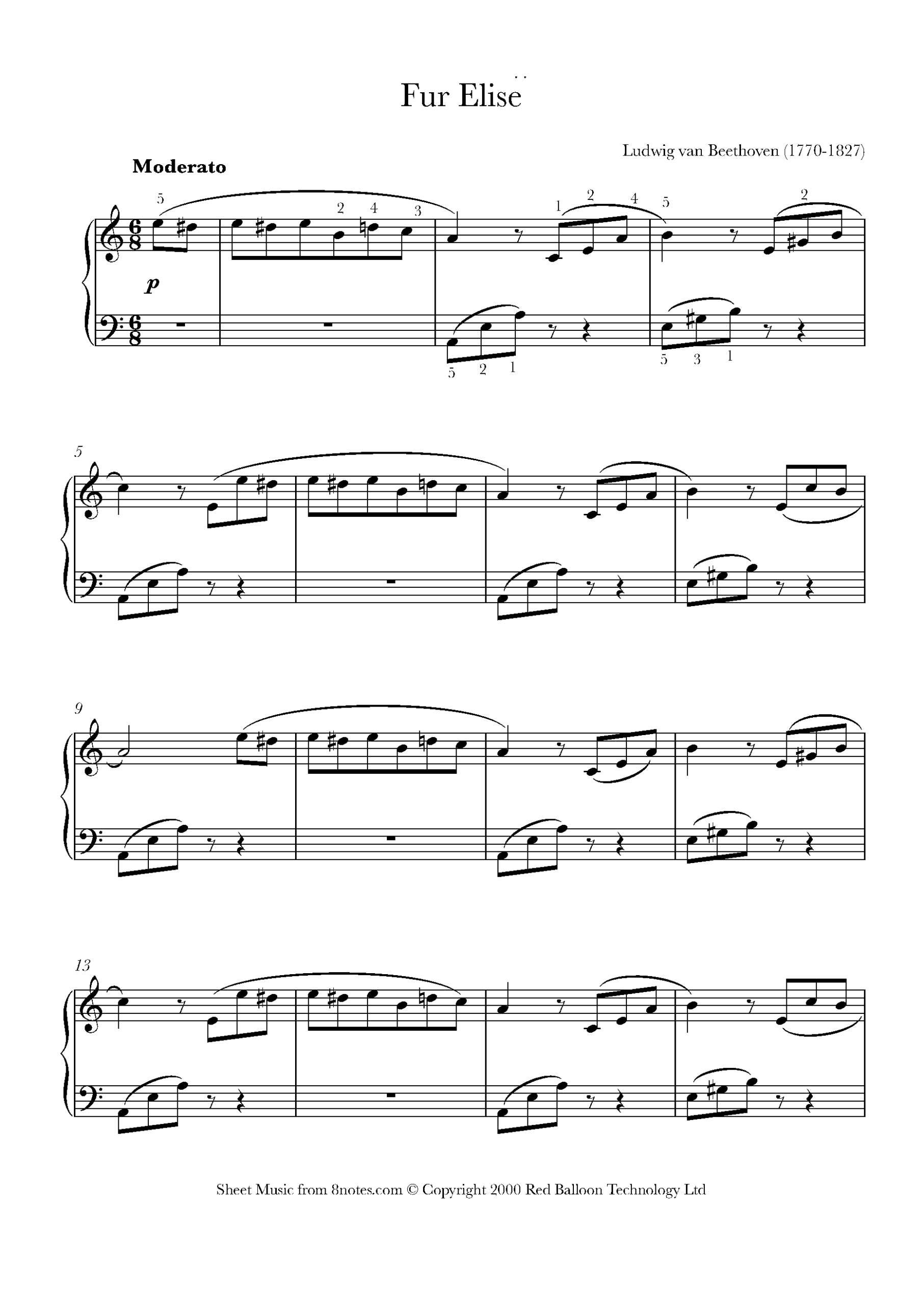 Beethoven Ludwig Van Fur Elise For Piano Free Sheet Music For Piano 8notes Beethoven Ludwig Van Fur Elise For Piano Free Sheet Music For Piano 8notes