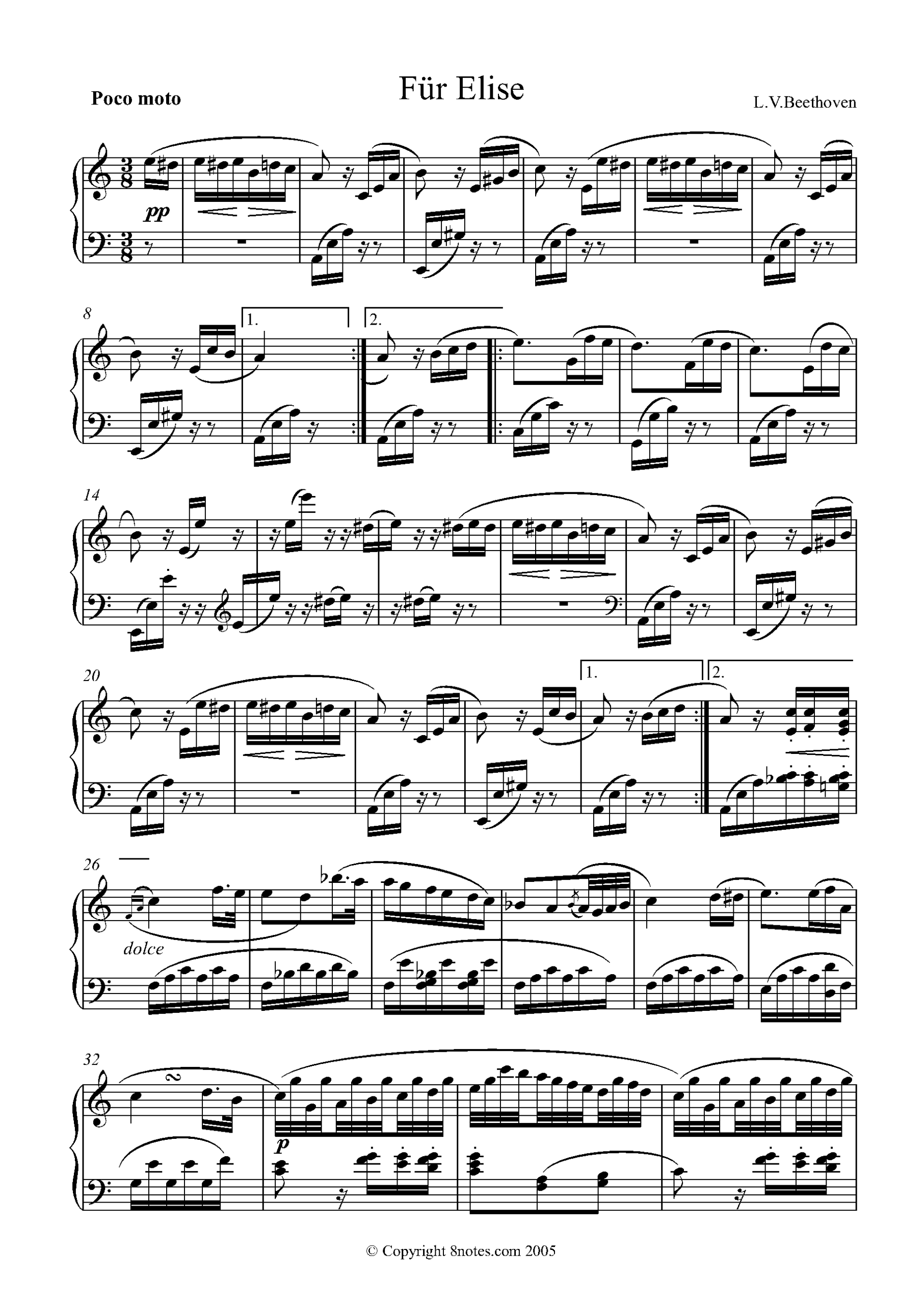 Beethoven Ludwig Van Fur Elise original For Piano Free Sheet Music For Piano 8notes Beethoven Ludwig Van Fur Elise original For Piano Free Sheet Music For Piano 8notes