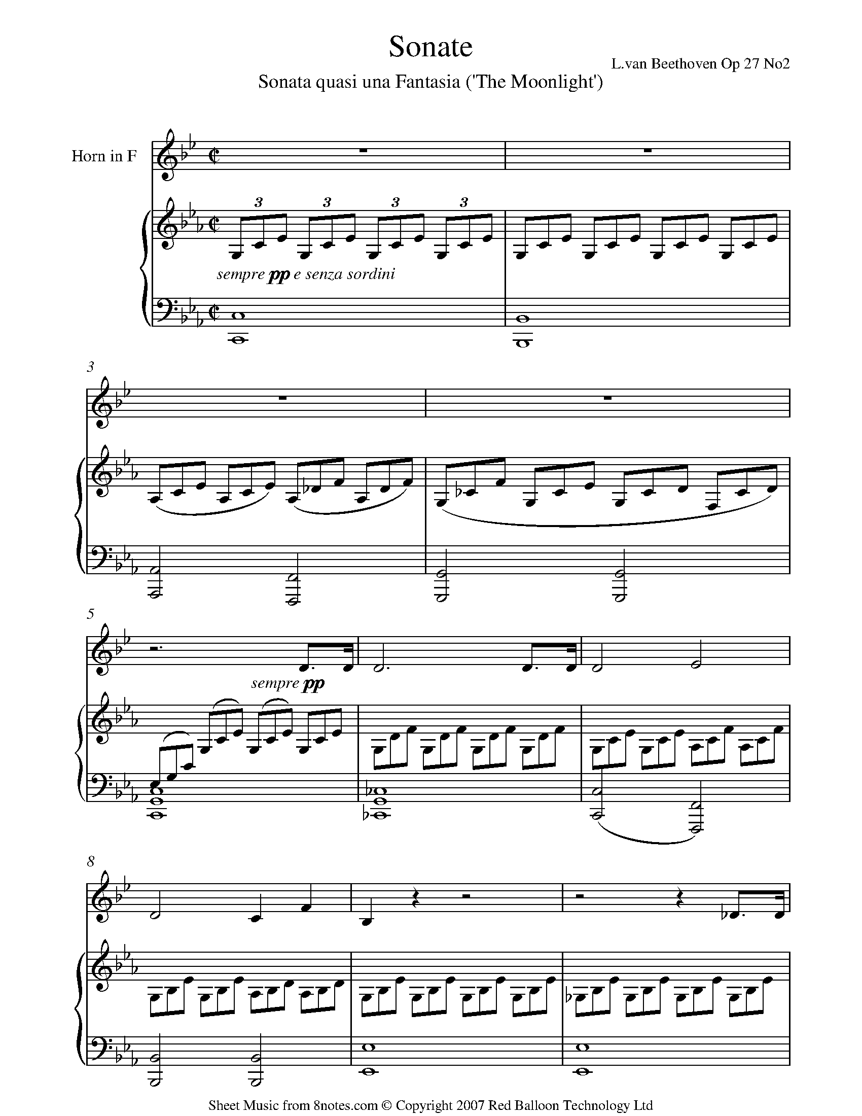 Beethoven Ludwig Van Moonlight Sonata For French Horn Free Sheet Music For French Horn 8notes
