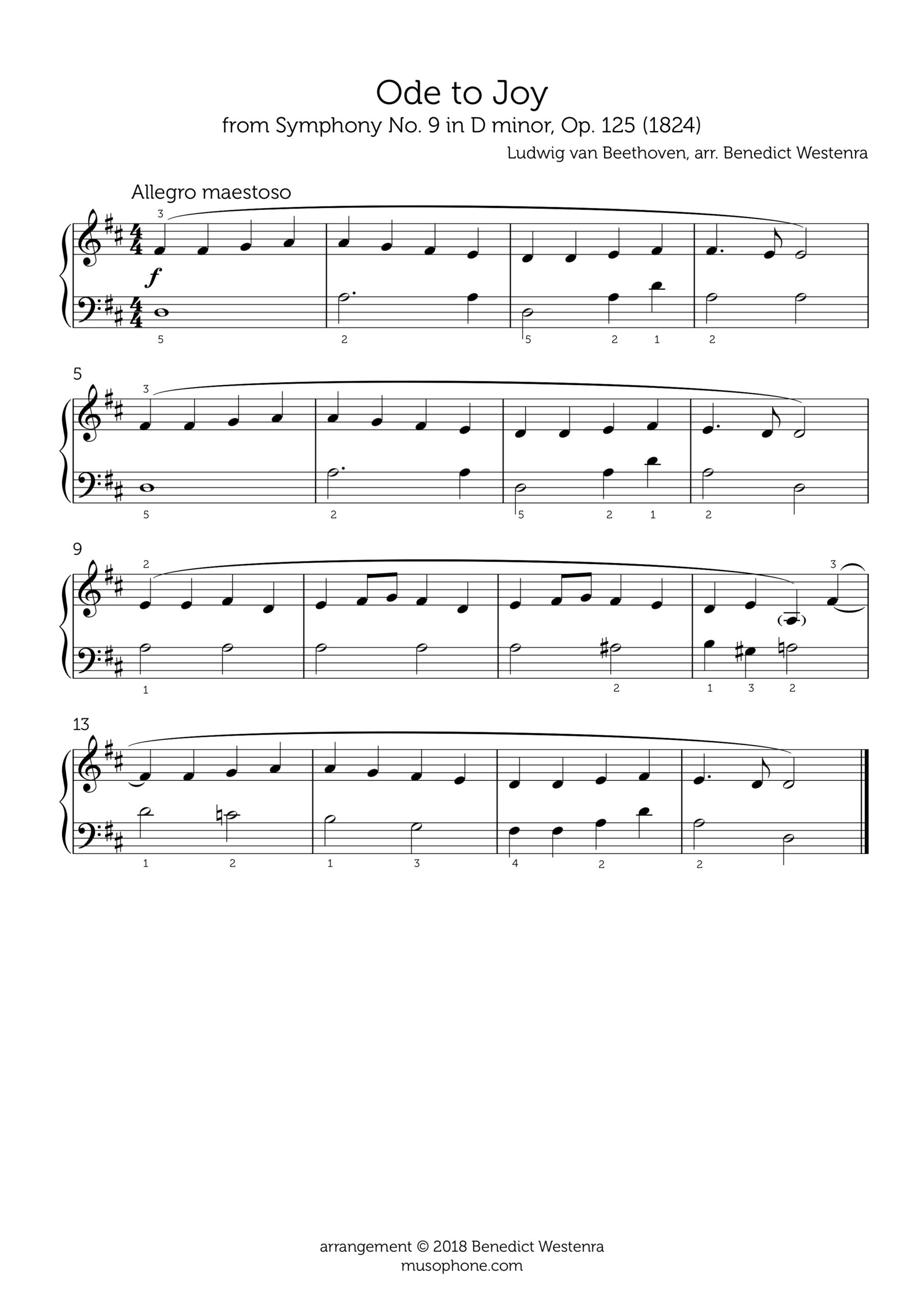 Beethoven Ode To Joy Beginner Piano Arrangement