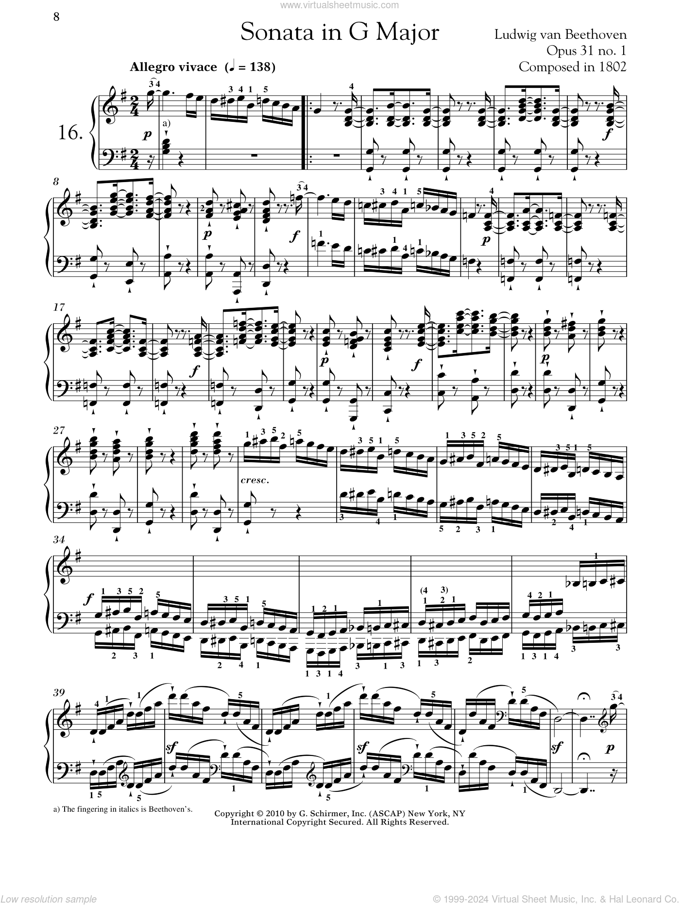 Beethoven Piano Sonata No 16 In G Major Op 31 No 1 Sheet Music For Piano Solo Beethoven Piano Sonata No 16 In G Major Op 31 No 1 Sheet Music For Piano Solo