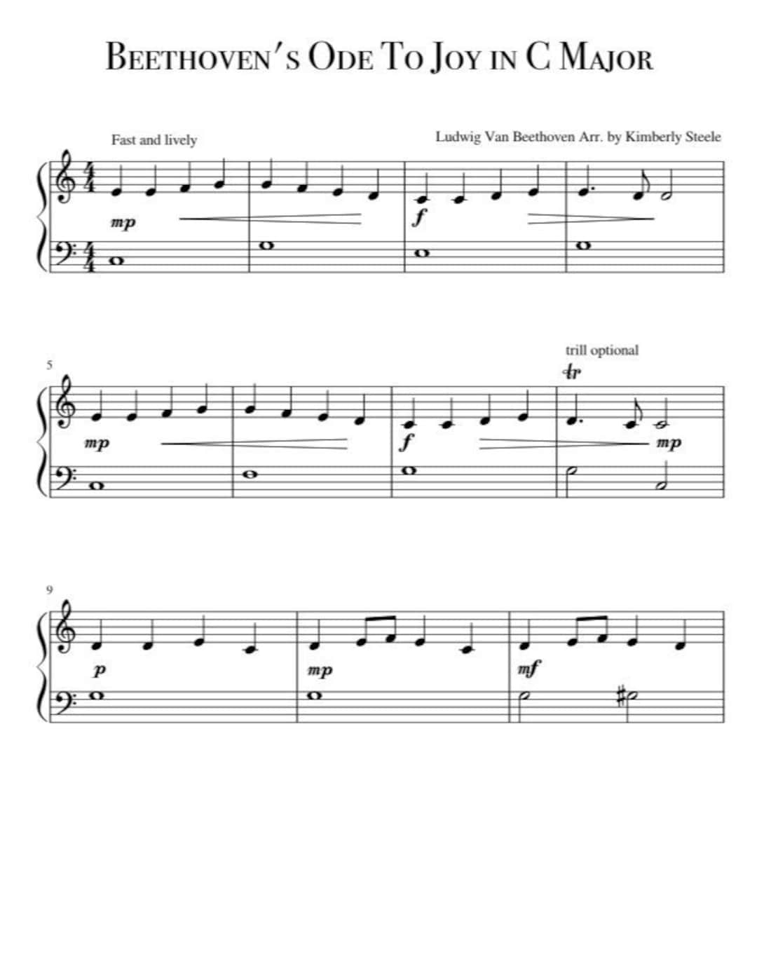 ode to joy piano sheet music ode to joy piano sheet music