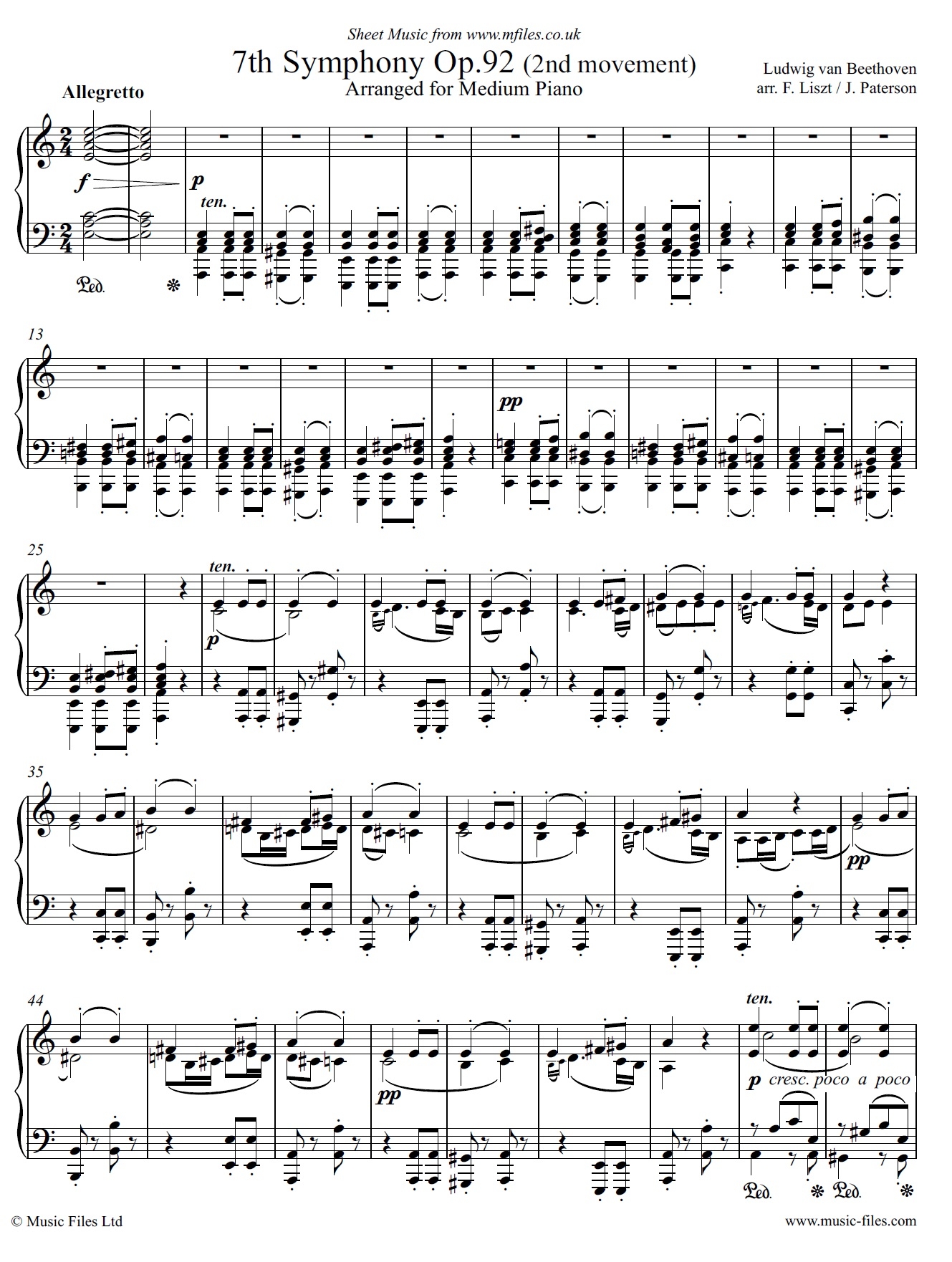 Beethoven Symphony No 7 2nd Movement Arranged For Medium Piano Sheet Music Plus Midi Mp3 Files