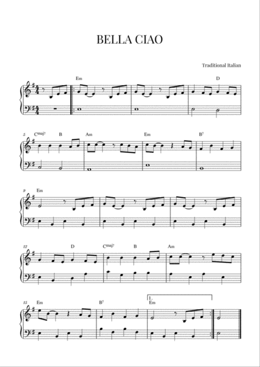 BELLA CIAO For Easy Piano Voice Easy Piano Digital Sheet Music Sheet Music Plus BELLA CIAO For Easy Piano Voice Easy Piano Digital Sheet Music Sheet Music Plus