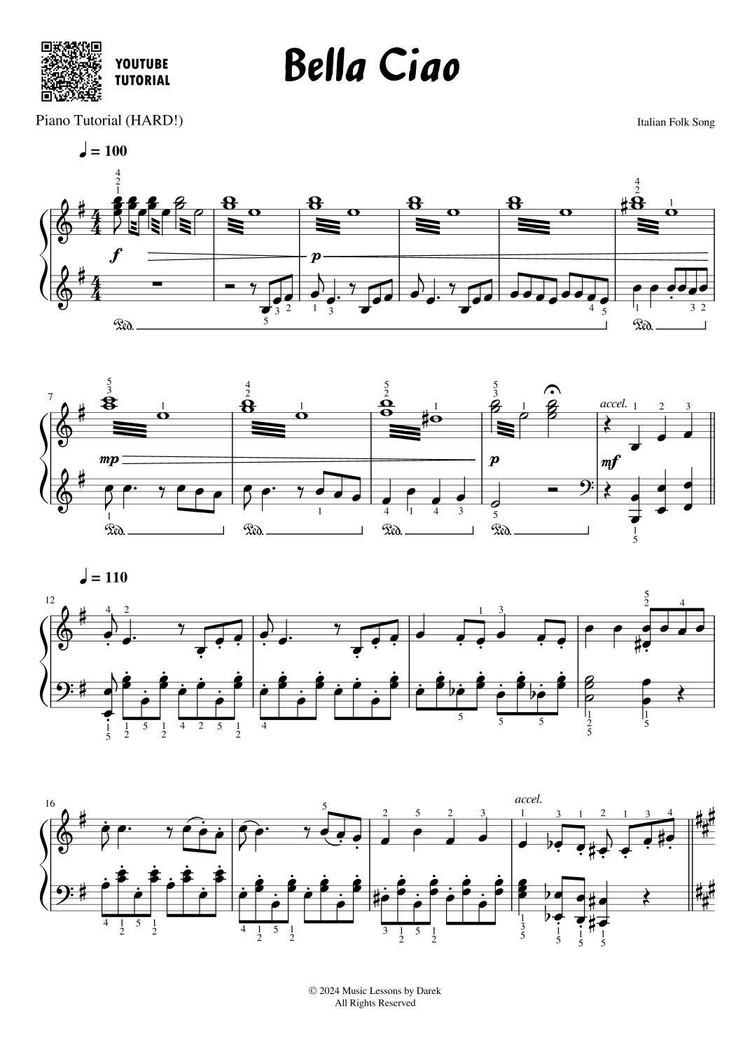 Bella Ciao Italian Folk Song HARD PIANO arr Darek By Italian Folk Song Sheet Music For Piano Solo At Sheet Music Direct Bella Ciao Italian Folk Song HARD PIANO arr Darek By Italian Folk Song Sheet Music For Piano Solo At Sheet Music Direct