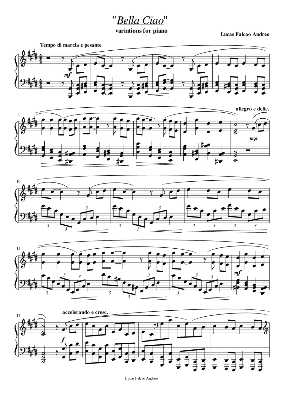 BELLA CIAO Piano Solo Digital Sheet Music Sheet Music Plus BELLA CIAO Piano Solo Digital Sheet Music Sheet Music Plus