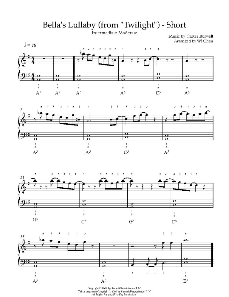 Bella s Lullaby from Twilight By Carter Burwell Sheet Music Lesson Intermediate Level