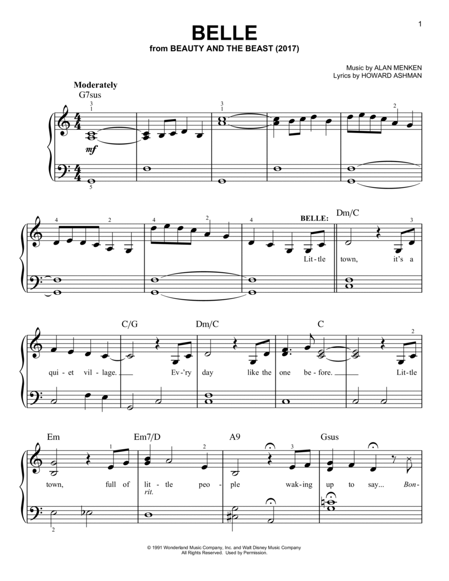 Belle from Beauty And The Beast By Alan Menken Easy Piano Digital Sheet Music Sheet Music Plus