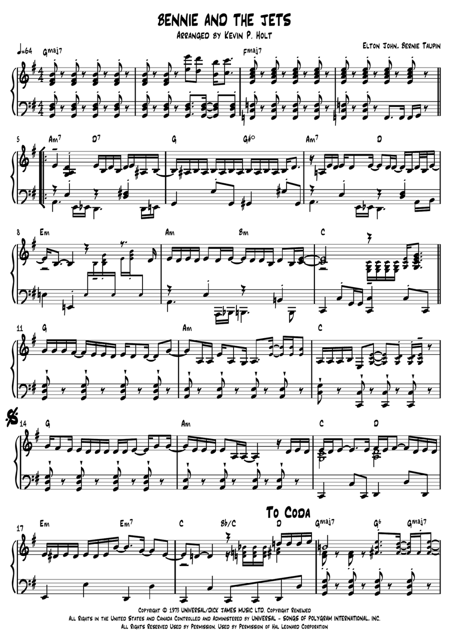 bennie and the jets piano sheet music