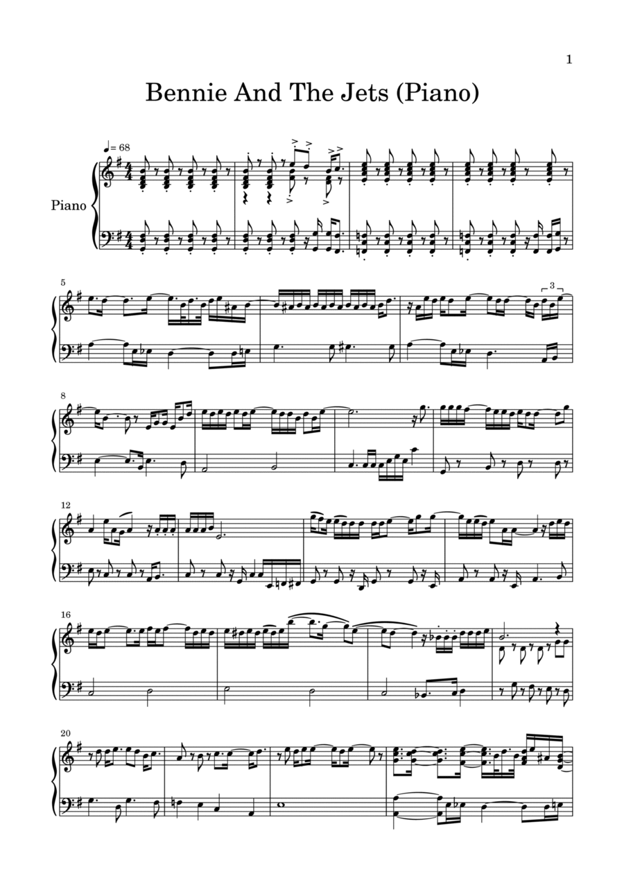 Bennie And The Jets By Elton John Piano Solo Digital Sheet Music Sheet Music Plus