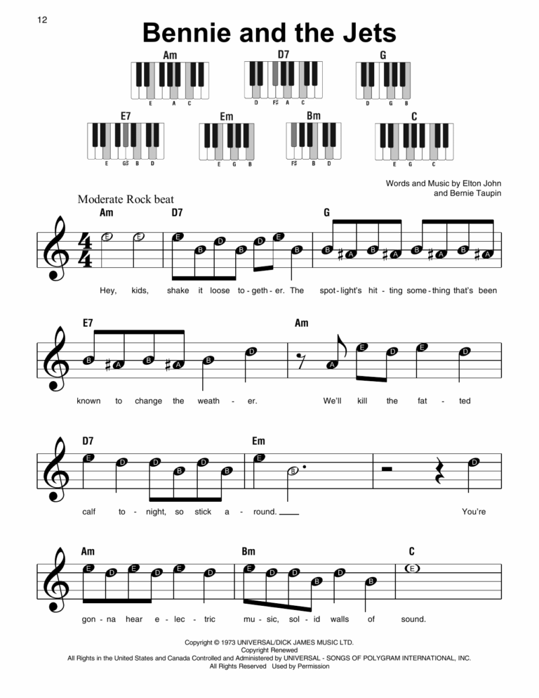 Bennie And The Jets By Elton John Sheet Music For Super Easy Piano At Sheet Music Direct