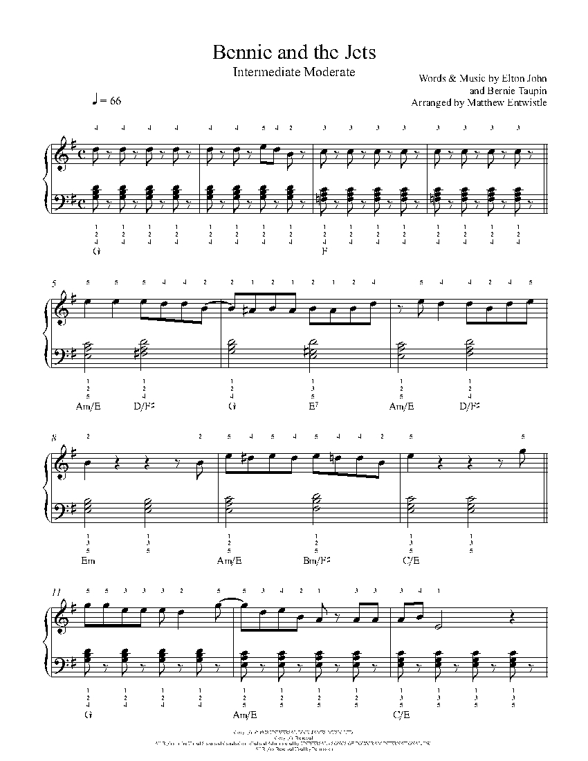 Bennie And The Jets By Elton John Sheet Music Lesson Intermediate Level