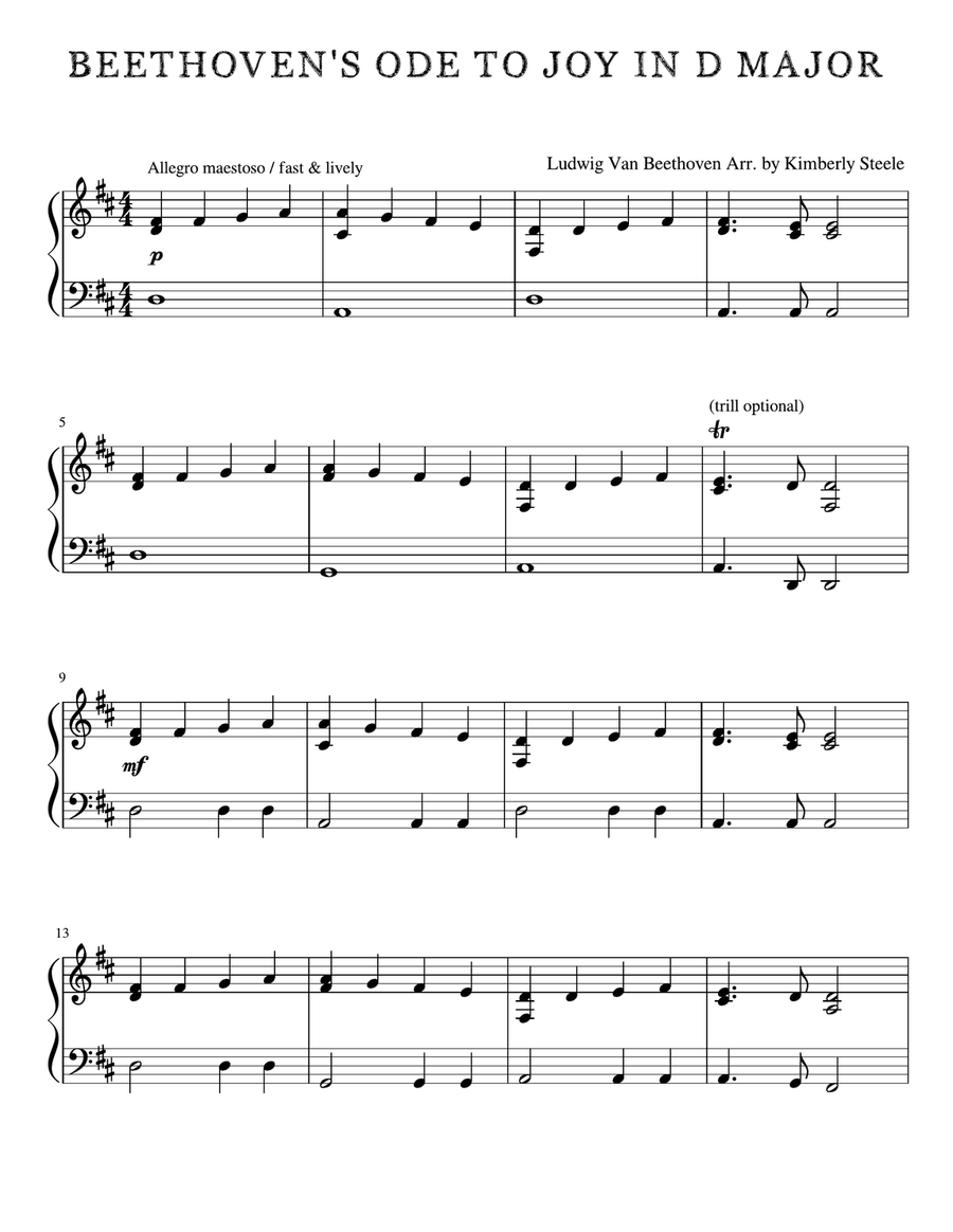 Best Recital Beethoven s Ode To Joy In D Major By Ludwig Van Beethoven Piano Solo Digital Sheet Music Sheet Music Plus
