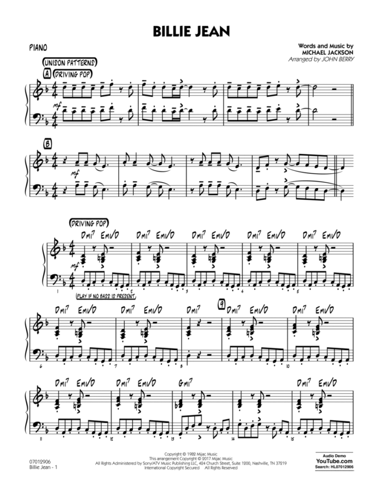 Billie Jean Piano By David Cook Easy Piano Digital Sheet Music Sheet Music Plus