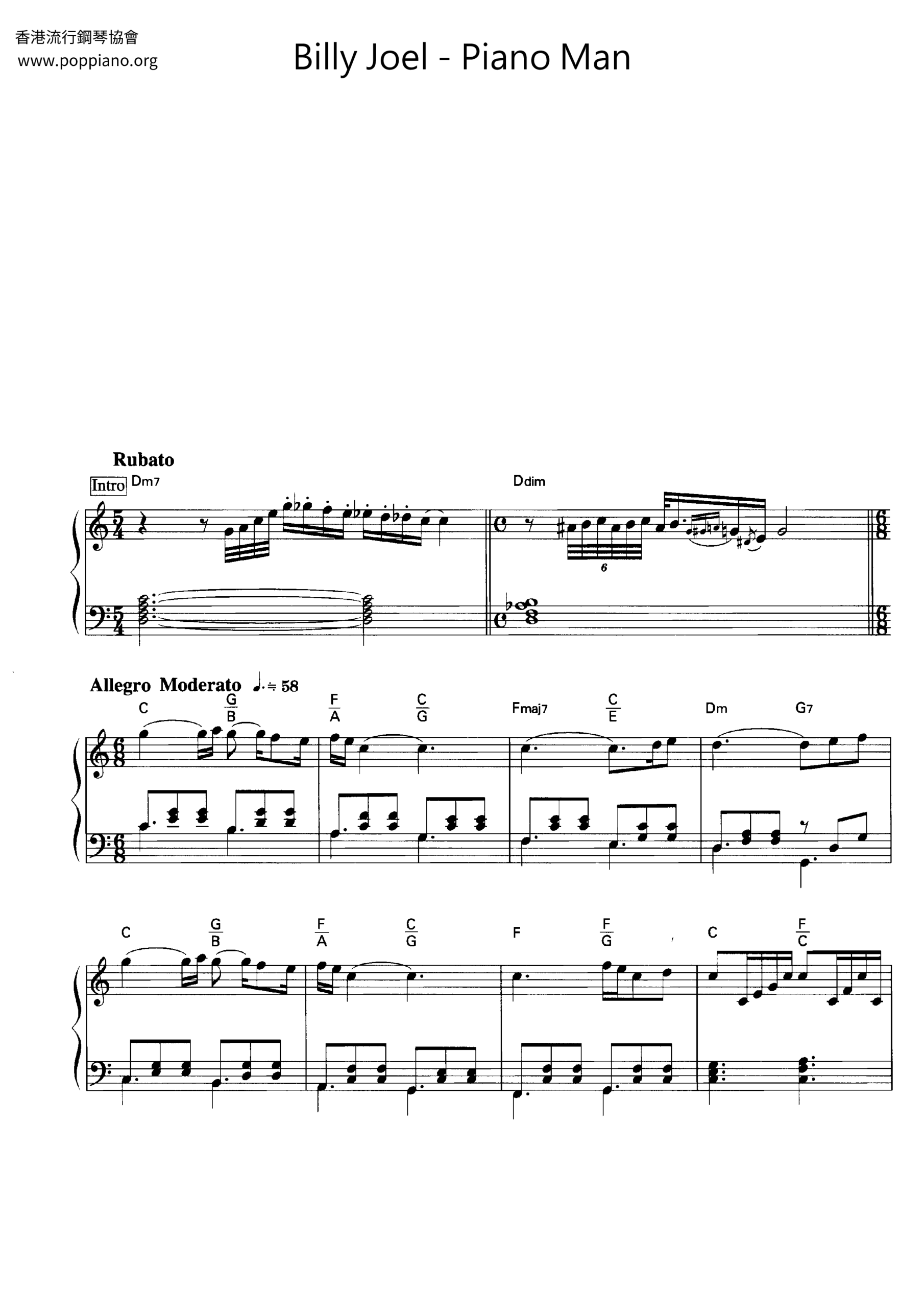 piano man music sheet