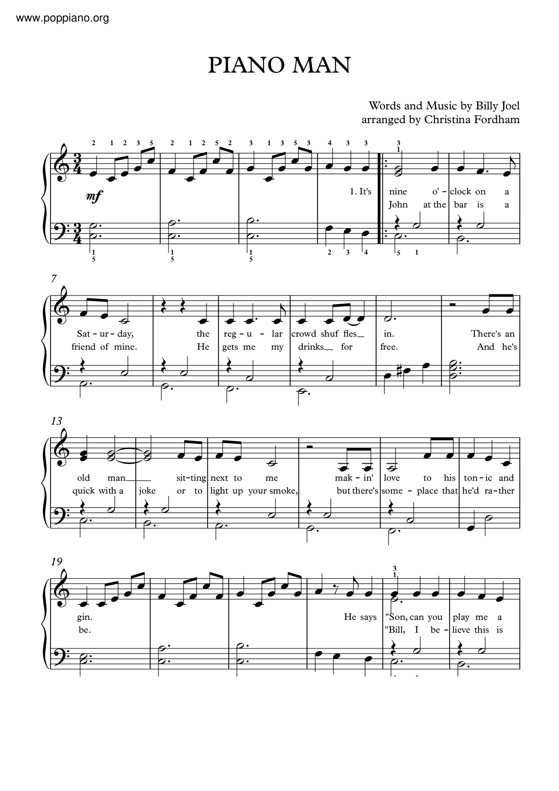 Billy Joel Piano Man Sheet Music Pdf Free Score Download 