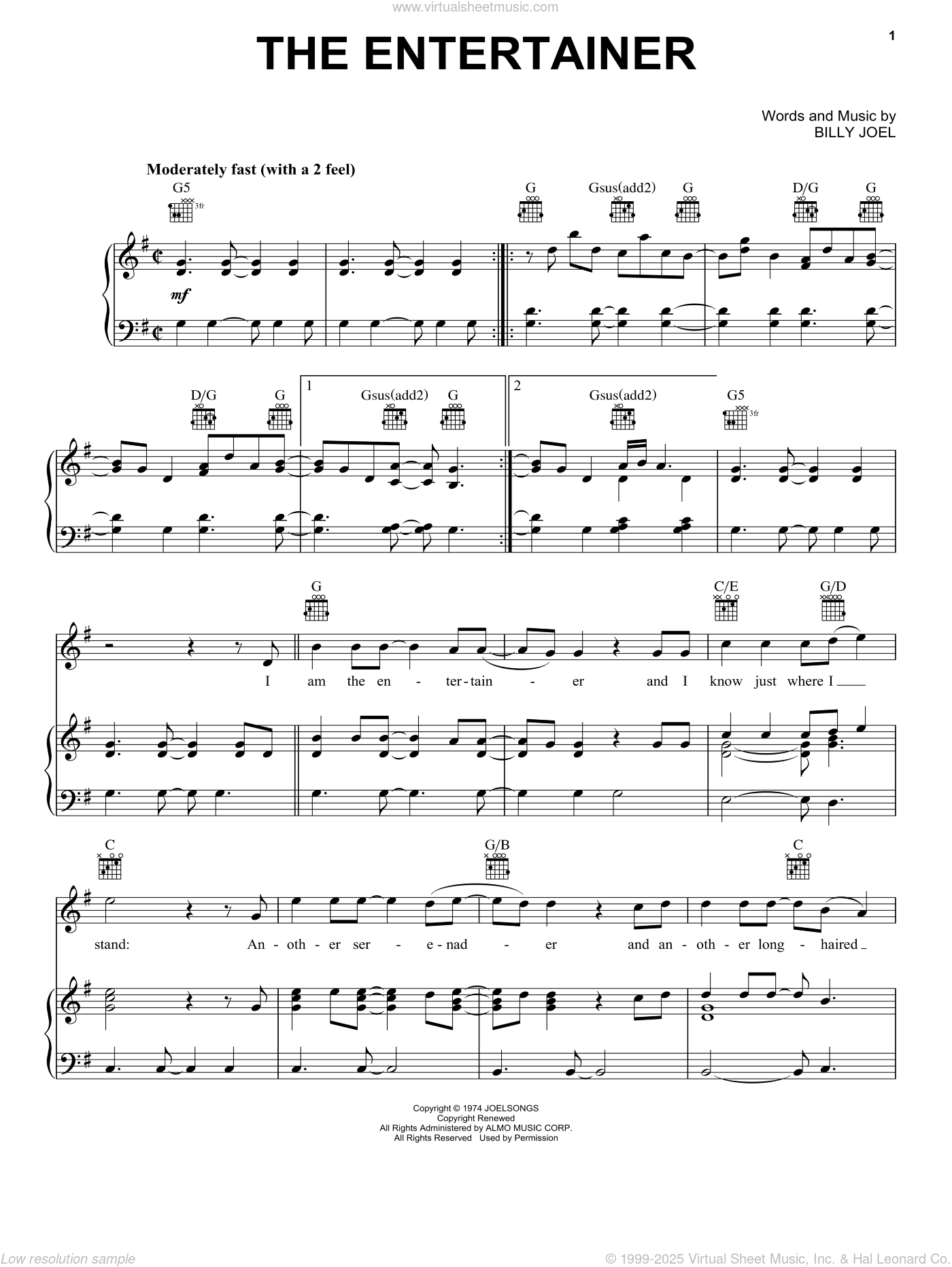 Billy Joel The Entertainer Sheet Music For Voice Piano Or Guitar