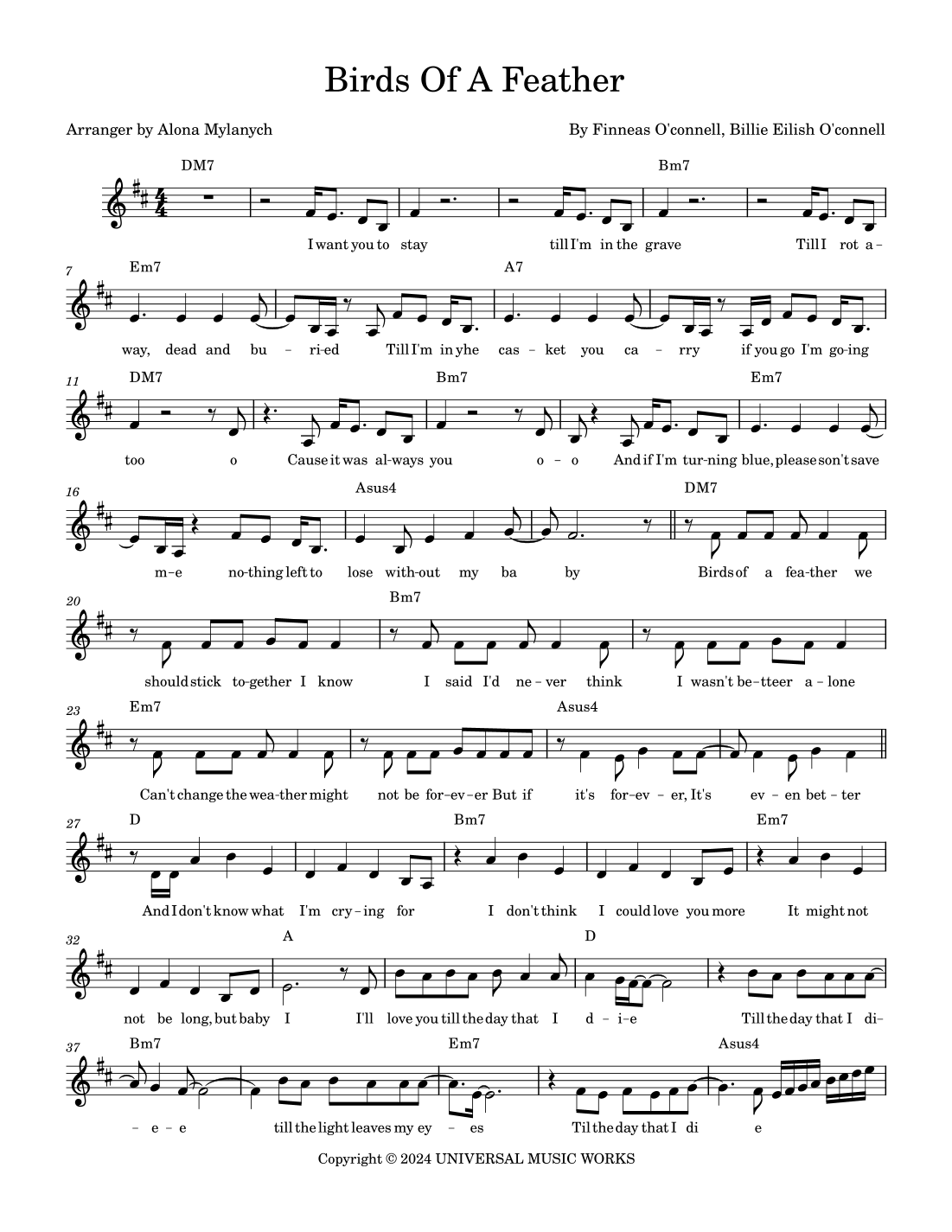 Birds Of A Feather arr Alona Mylanych By Billie Eilish Sheet Music For Piano Chords Lyrics At Sheet Music Direct Birds Of A Feather arr Alona Mylanych By Billie Eilish Sheet Music For Piano Chords Lyrics At Sheet Music Direct