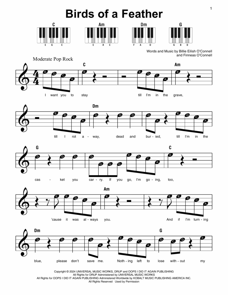 BIRDS OF A FEATHER By Billie Eilish Sheet Music For Super Easy Piano At Sheet Music Direct