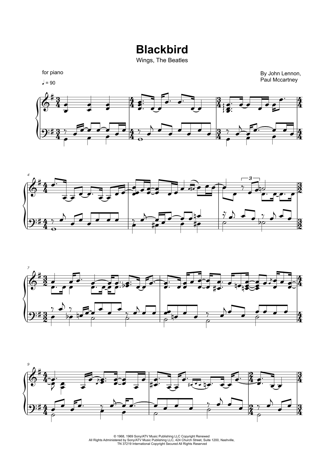 Blackbird arr My Sheet Music Transcriptions By The Beatles Sheet Music For Piano Solo At Sheet Music Direct
