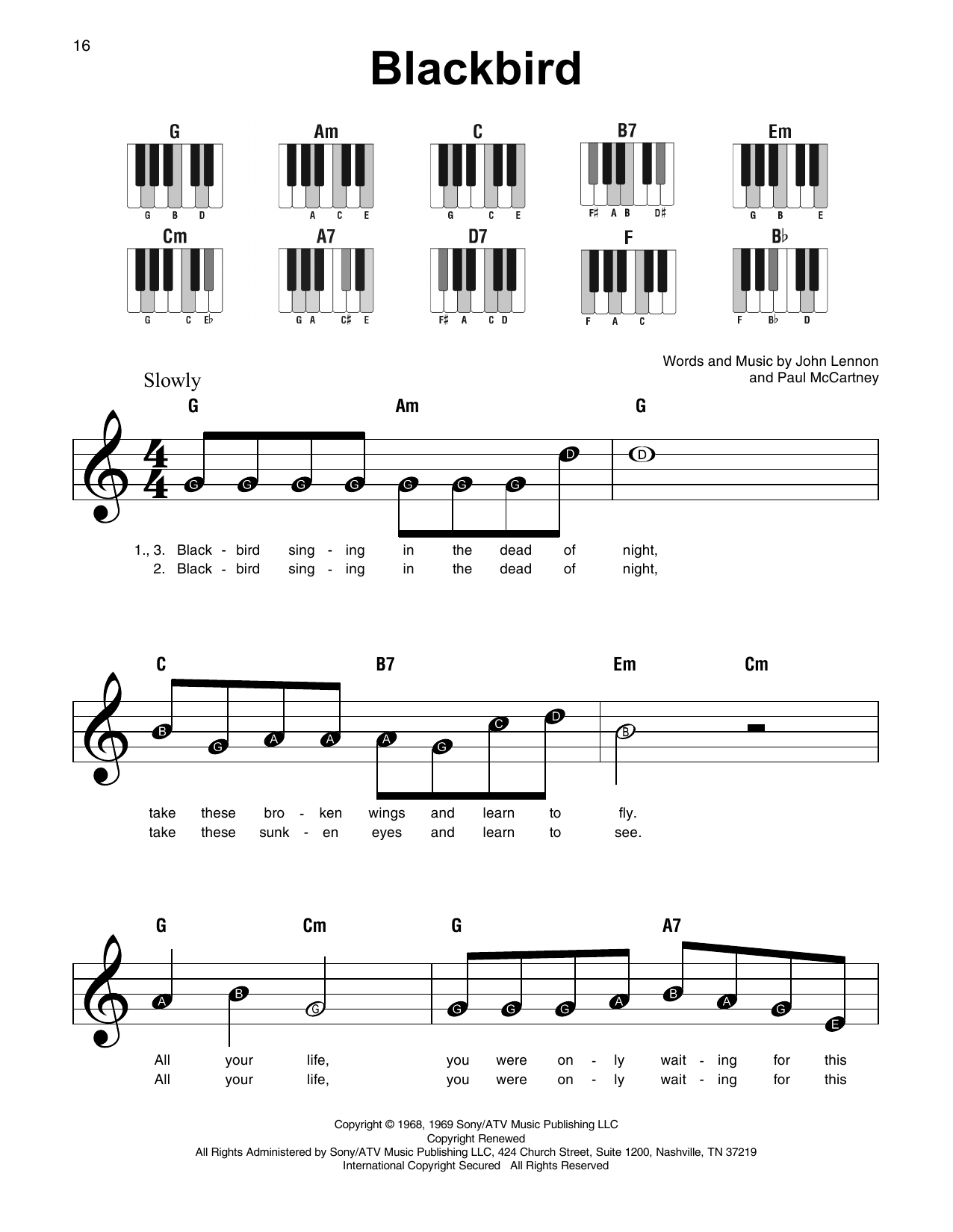 Blackbird By The Beatles Sheet Music For Super Easy Piano At Sheet Music Direct
