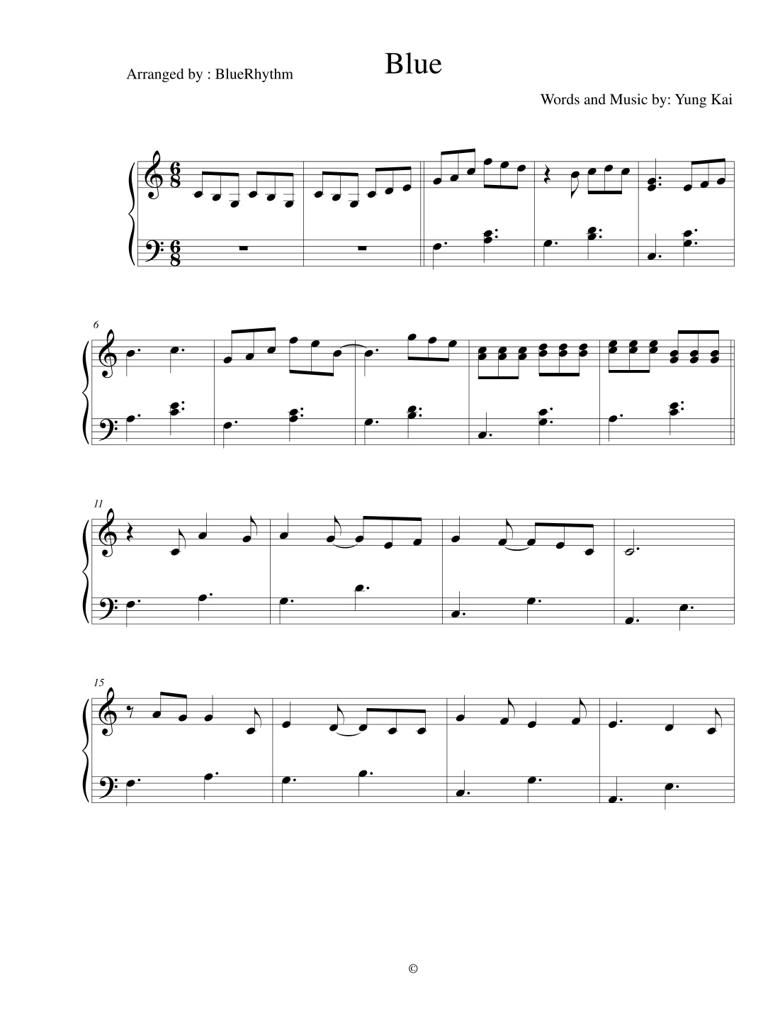 Blue C Major By Yung Kai Sheet Music For Piano Solo At Sheet Music Direct