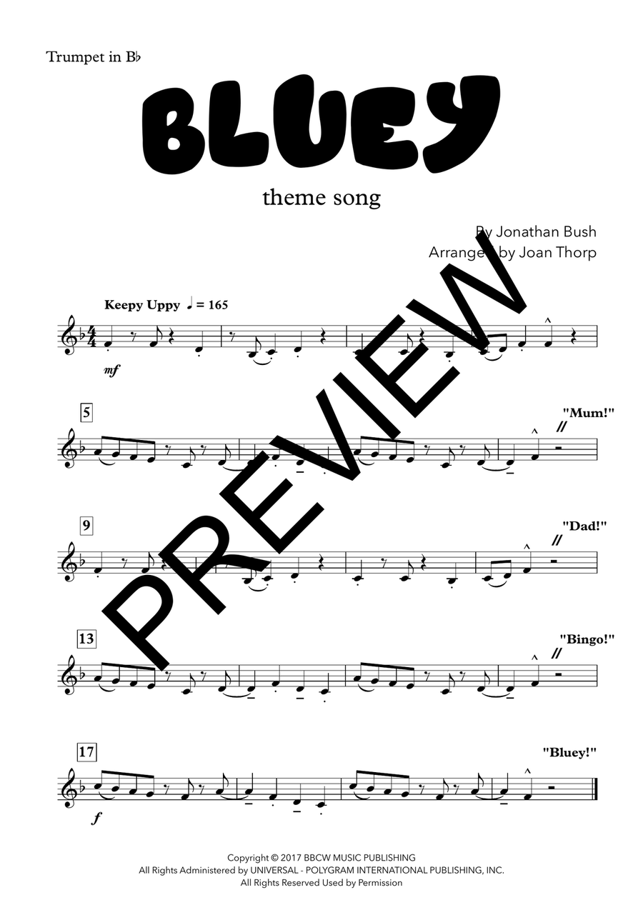 bluey piano sheet music