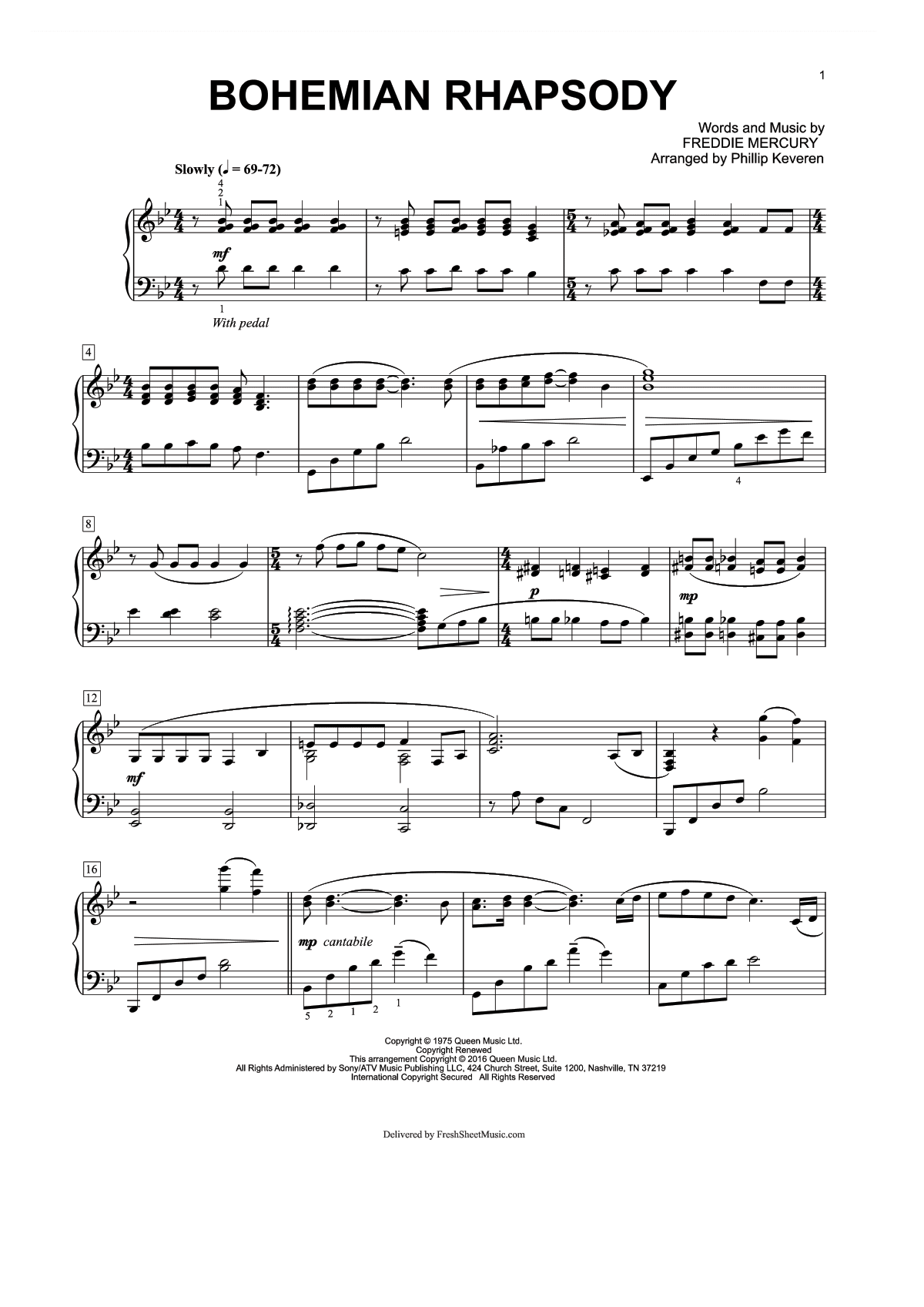 Bohemian Rhapsody Sheet Music By Queen In Bb Easy Piano Bohemian Rhapsody Sheet Music By Queen In Bb Easy Piano