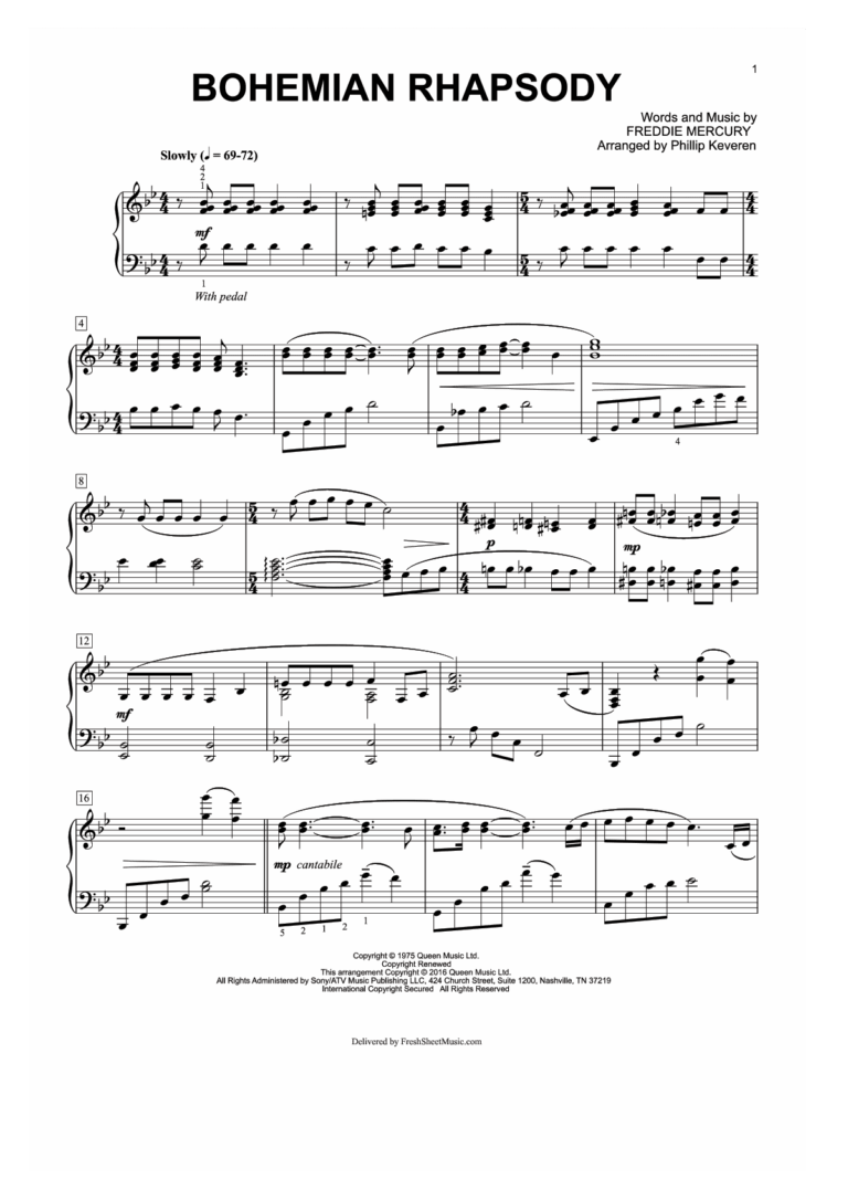 Bohemian Rhapsody Sheet Music By Queen In Bb Easy Piano