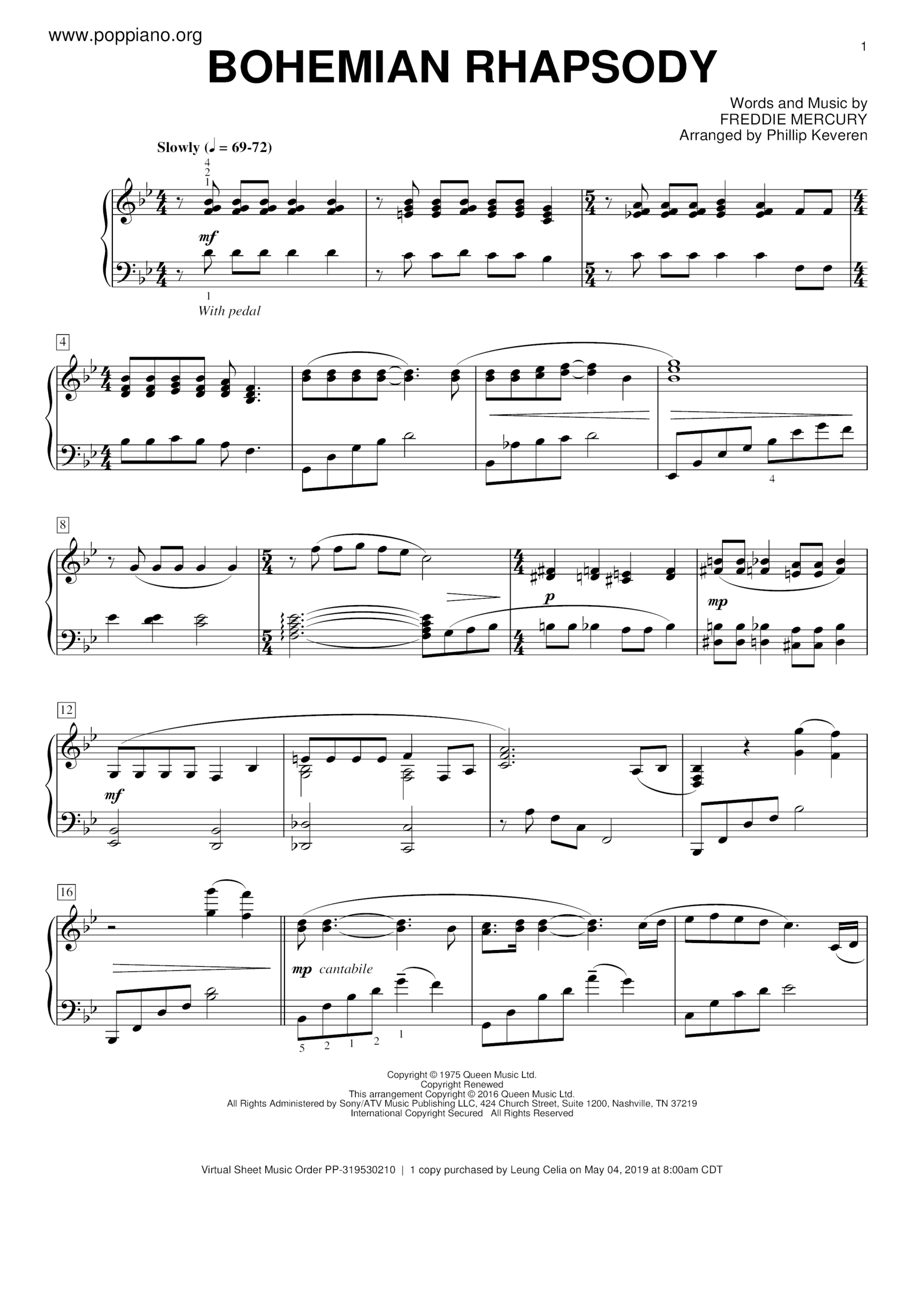 bohemian rhapsody piano sheet music bohemian rhapsody piano sheet music