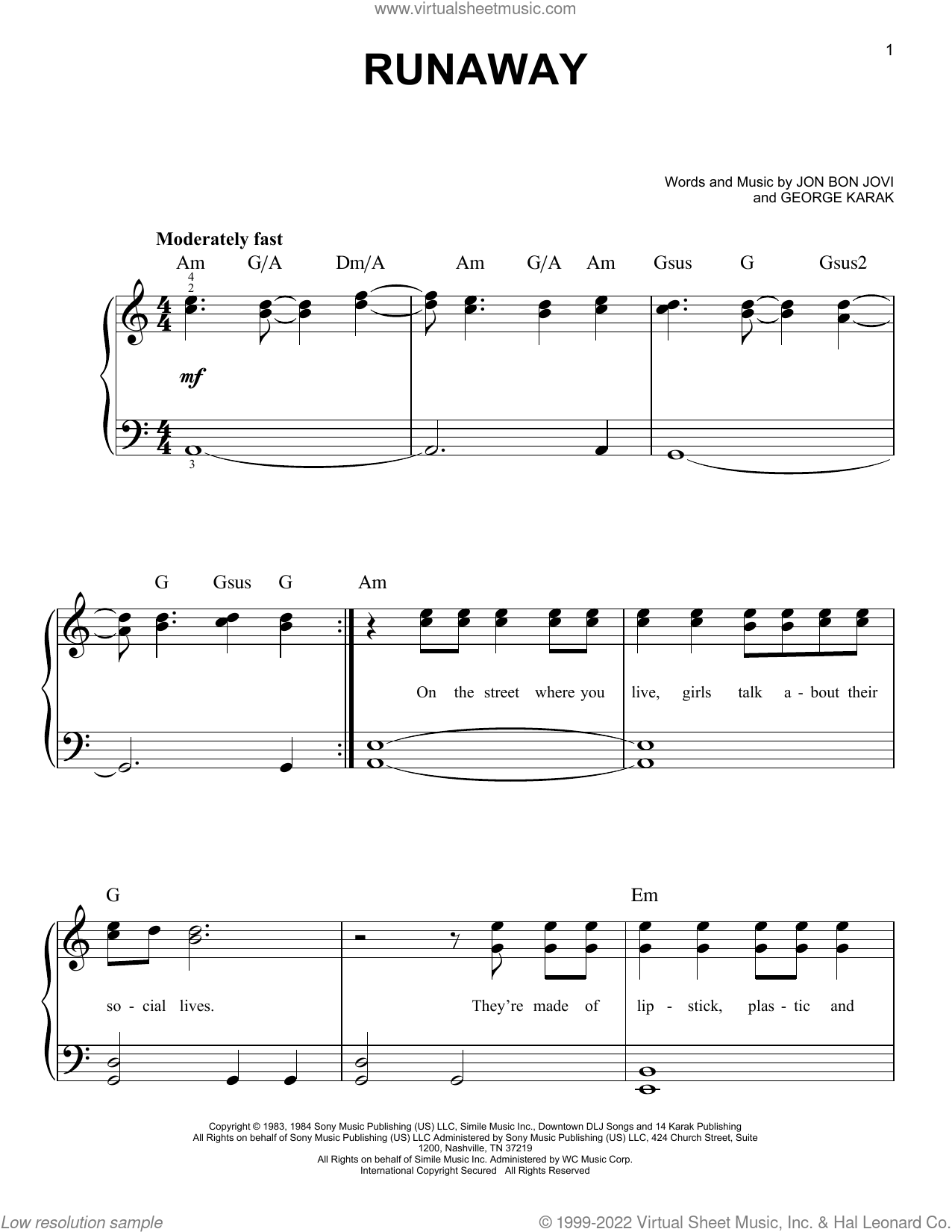 Bon Jovi Runaway Sheet Music For Piano Solo PDF interactive Bon Jovi Runaway Sheet Music For Piano Solo PDF interactive