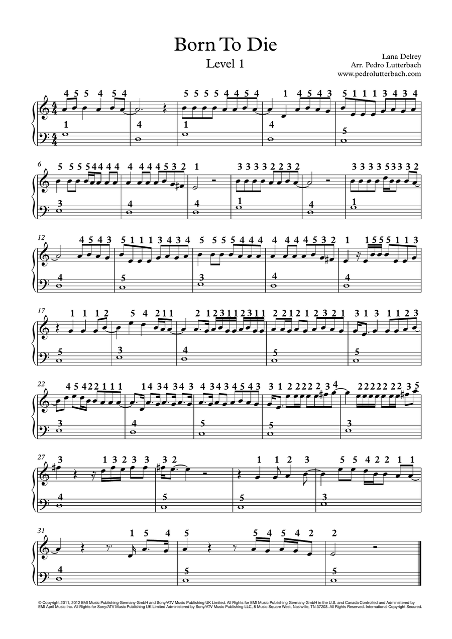 Born To Die By Lana Del Rey Easy Piano Digital Sheet Music Sheet Music Plus