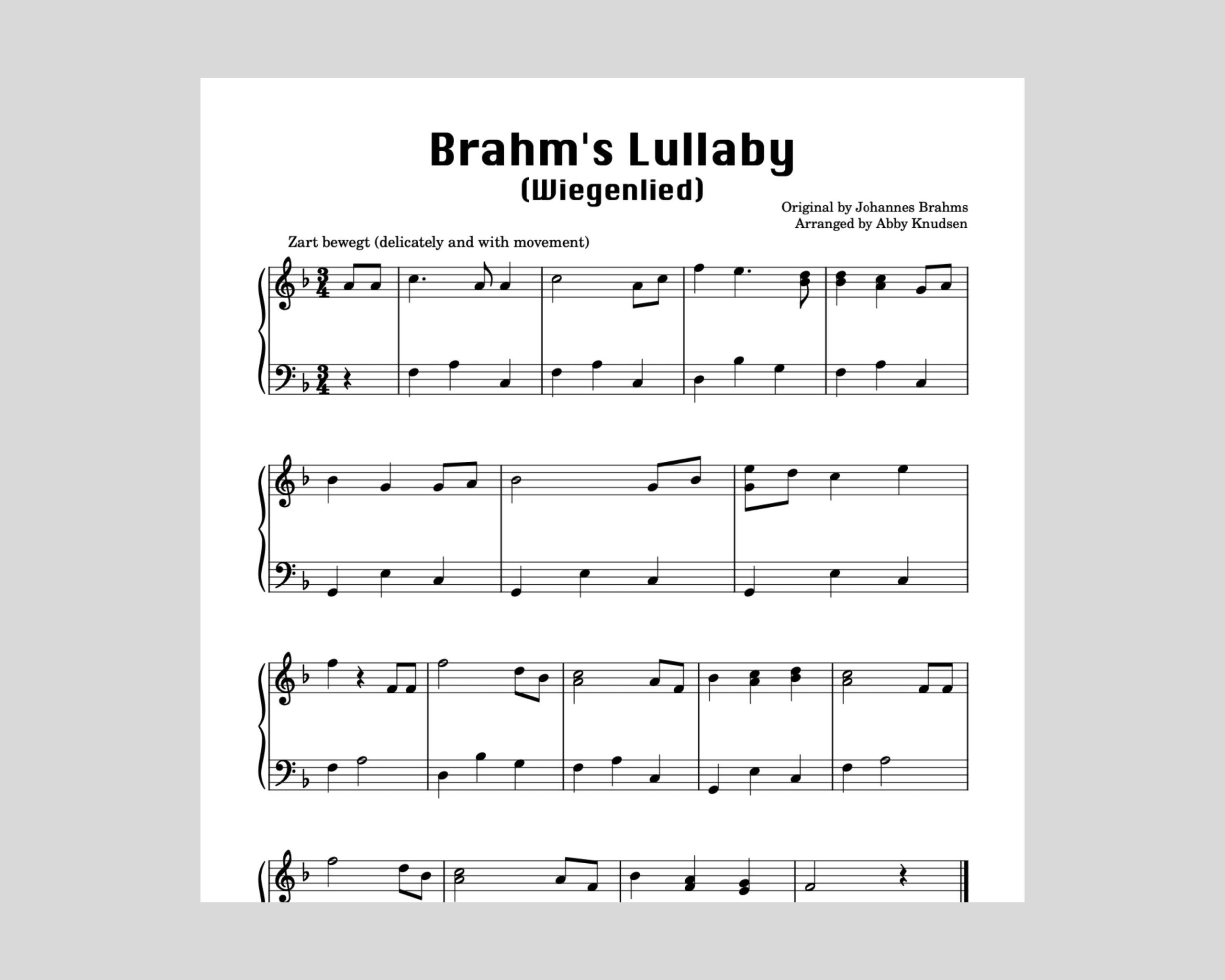 brahms lullaby piano sheet music