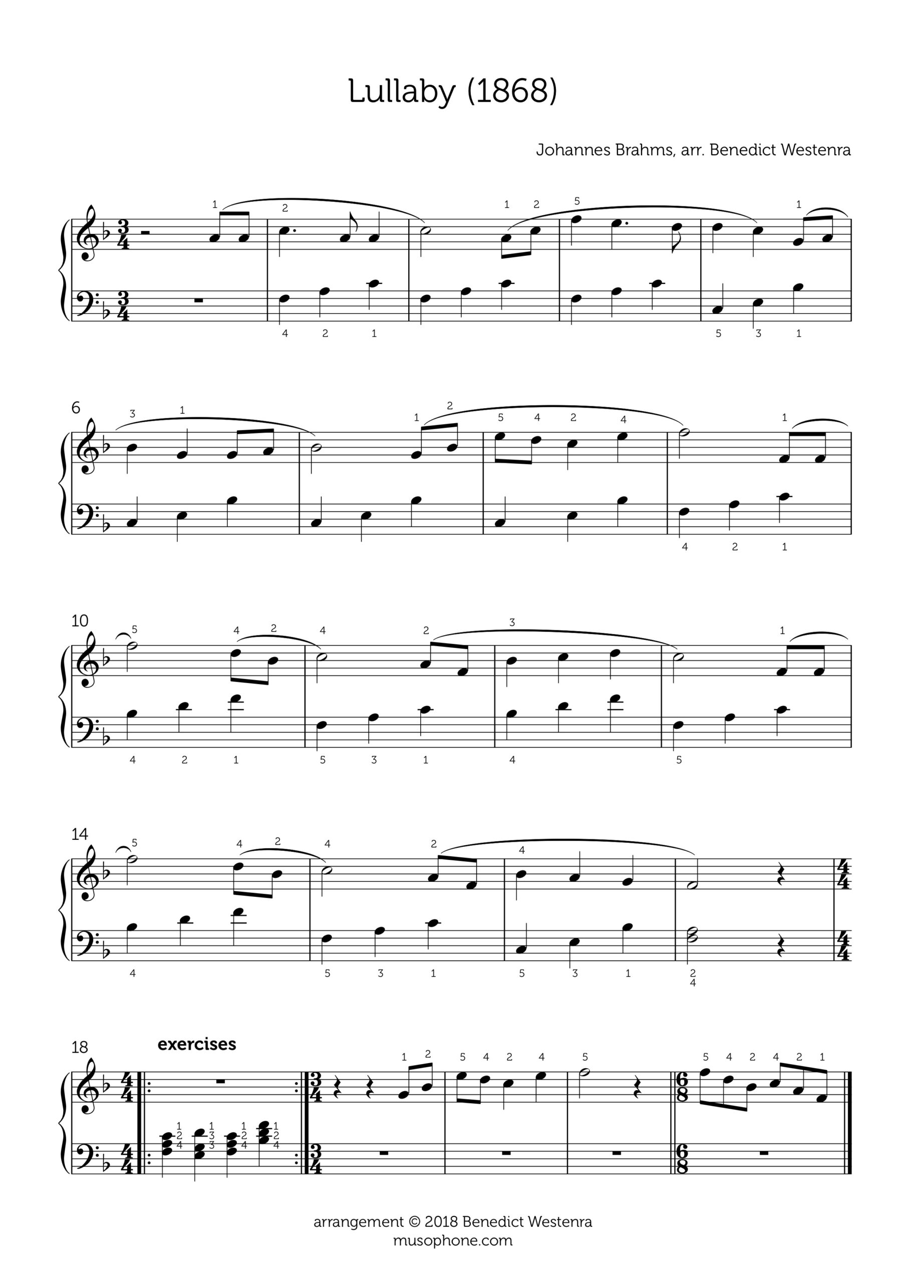 Brahms Lullaby Beginner Piano Arrangement
