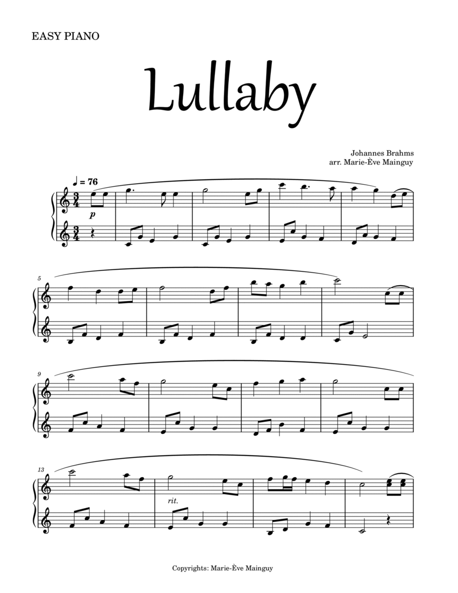 Brahms Lullaby By Johannes Brahms Easy Piano Digital Sheet Music Sheet Music Plus