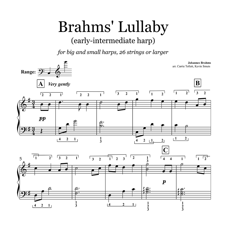 Brahms Lullaby Early Intermediate Sheet Music Learning The Harp