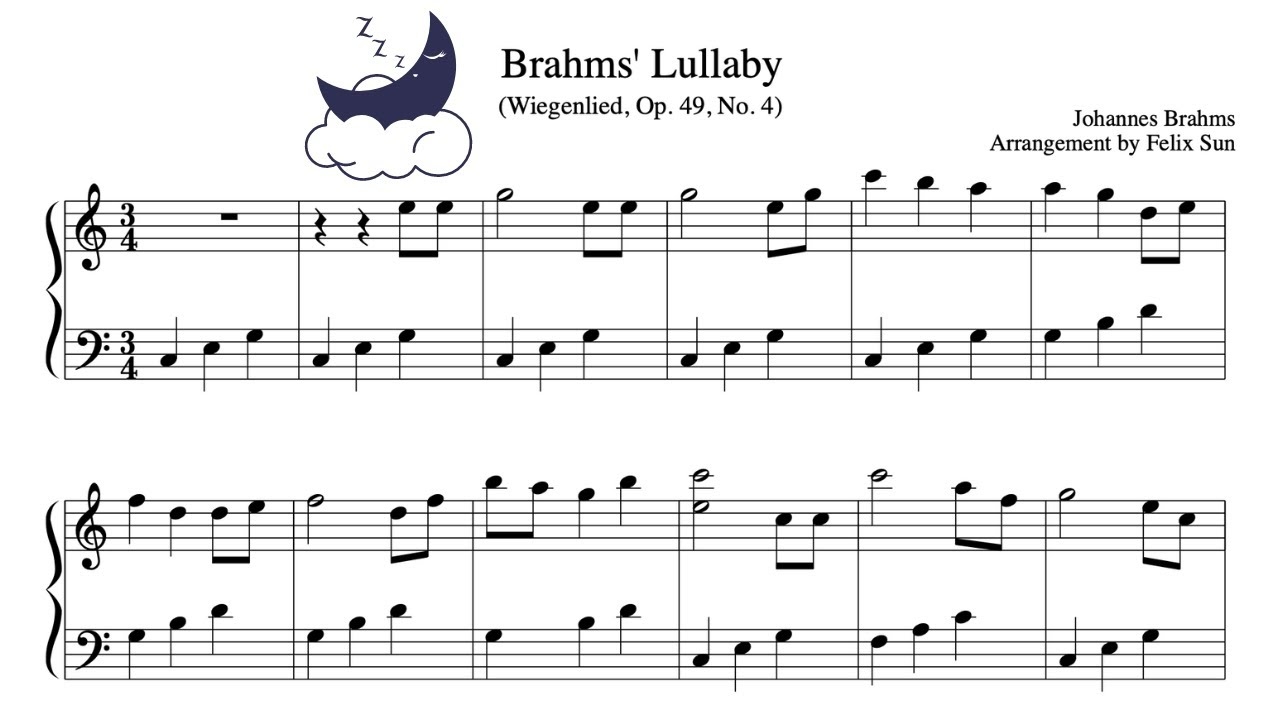 Brahms Lullaby Wiegenlied Piano Solo Sheet Music Arr Felix Sun YouTube