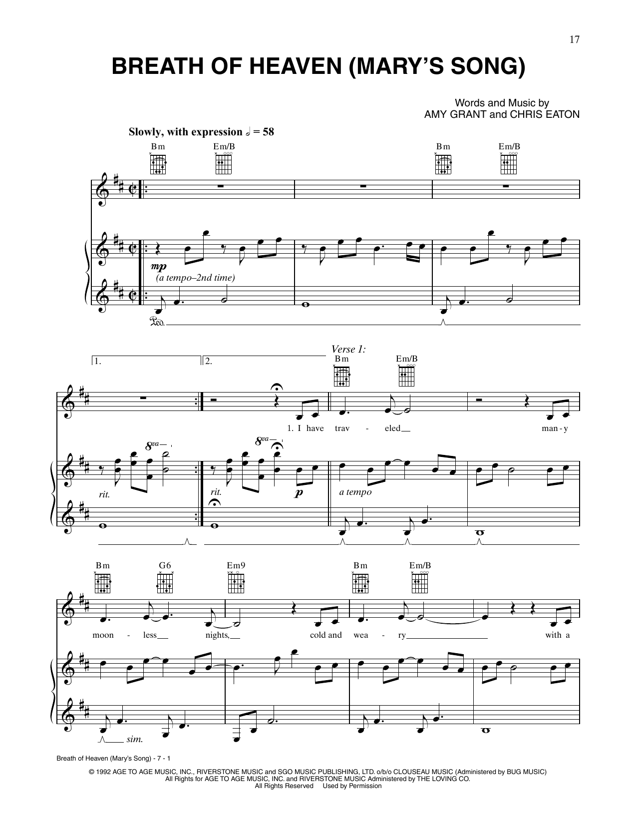 Breath Of Heaven Mary s Song By Amy Grant Sheet Music For Piano Vocal Guitar Chords Right Hand Melody At Sheet Music Direct