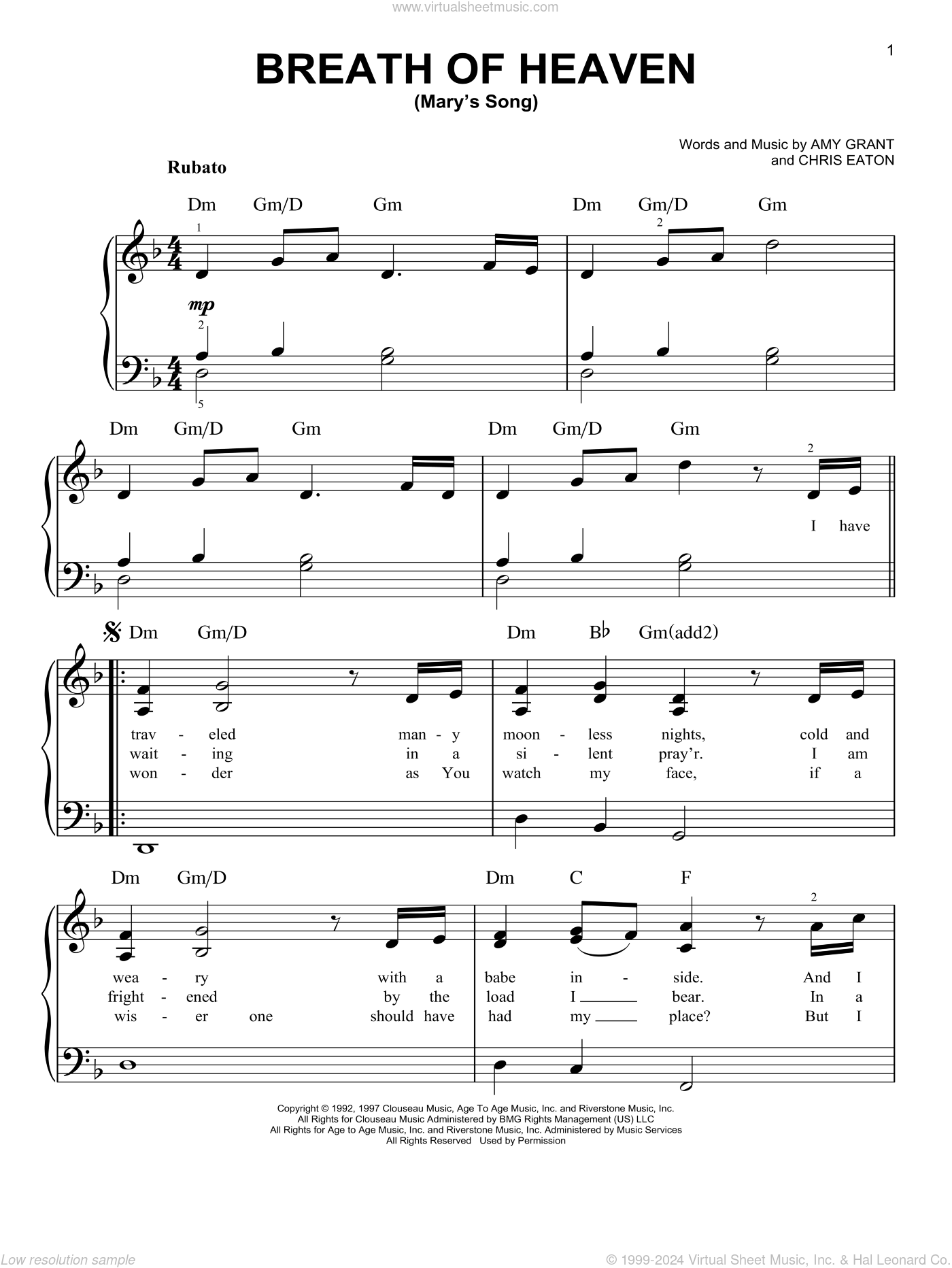 Breath Of Heaven Mary s Song Sheet Music easy For Piano Solo