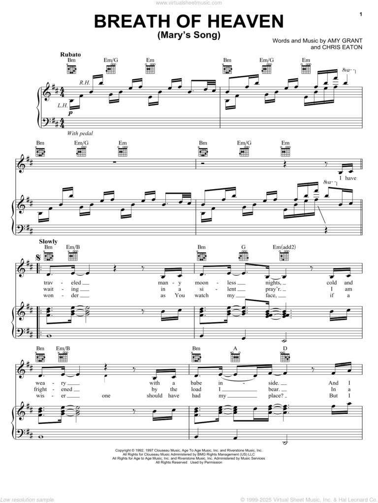 Breath Of Heaven Mary s Song Sheet Music For Voice Piano Or Guitar